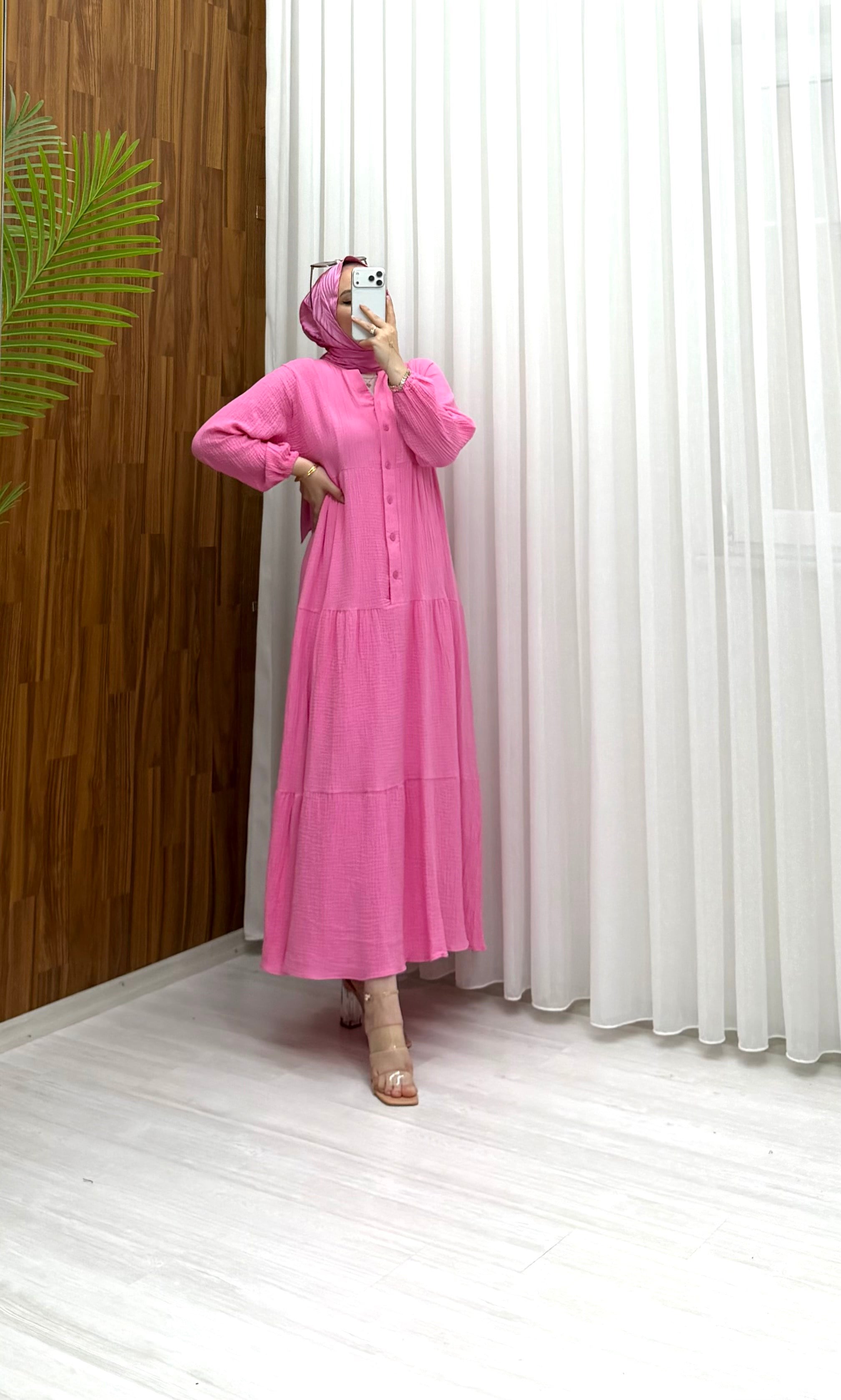 Dior Keten Elbise Pembe  1198 
