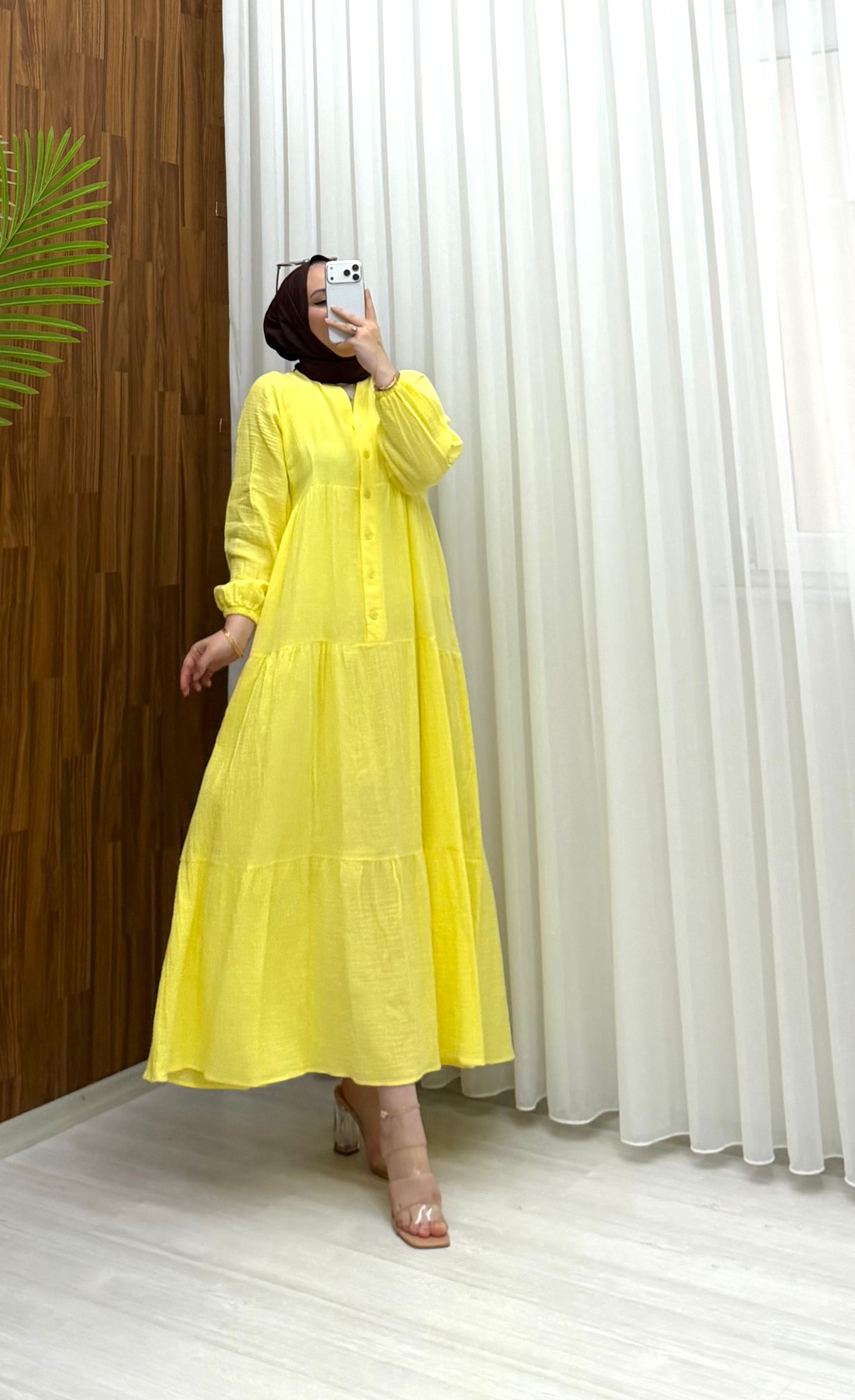 Dior Keten Elbise Sarı 1198 