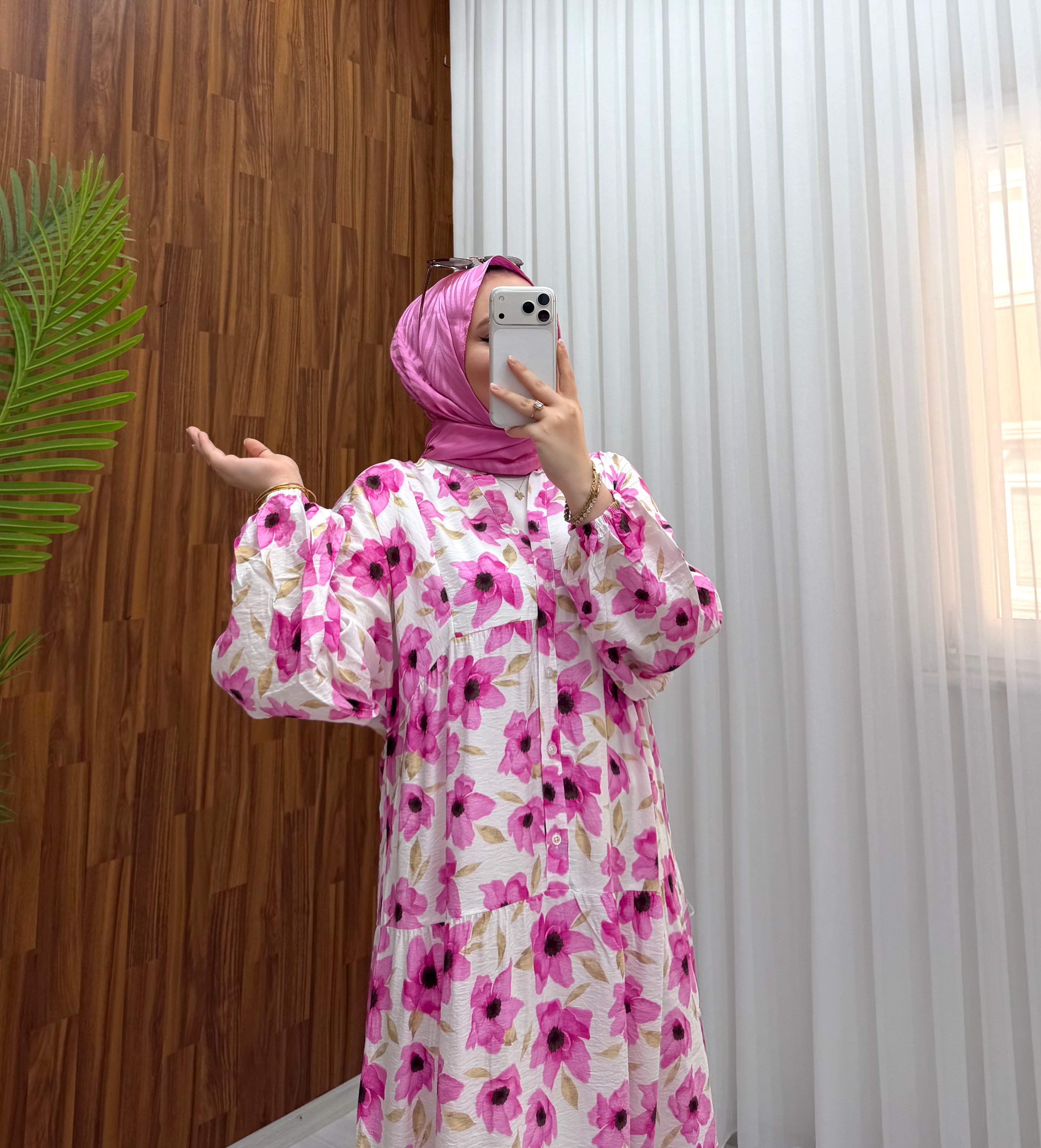 Arshia Desenli Yazlık Owersays Elbise Pembe  (A) 1199 