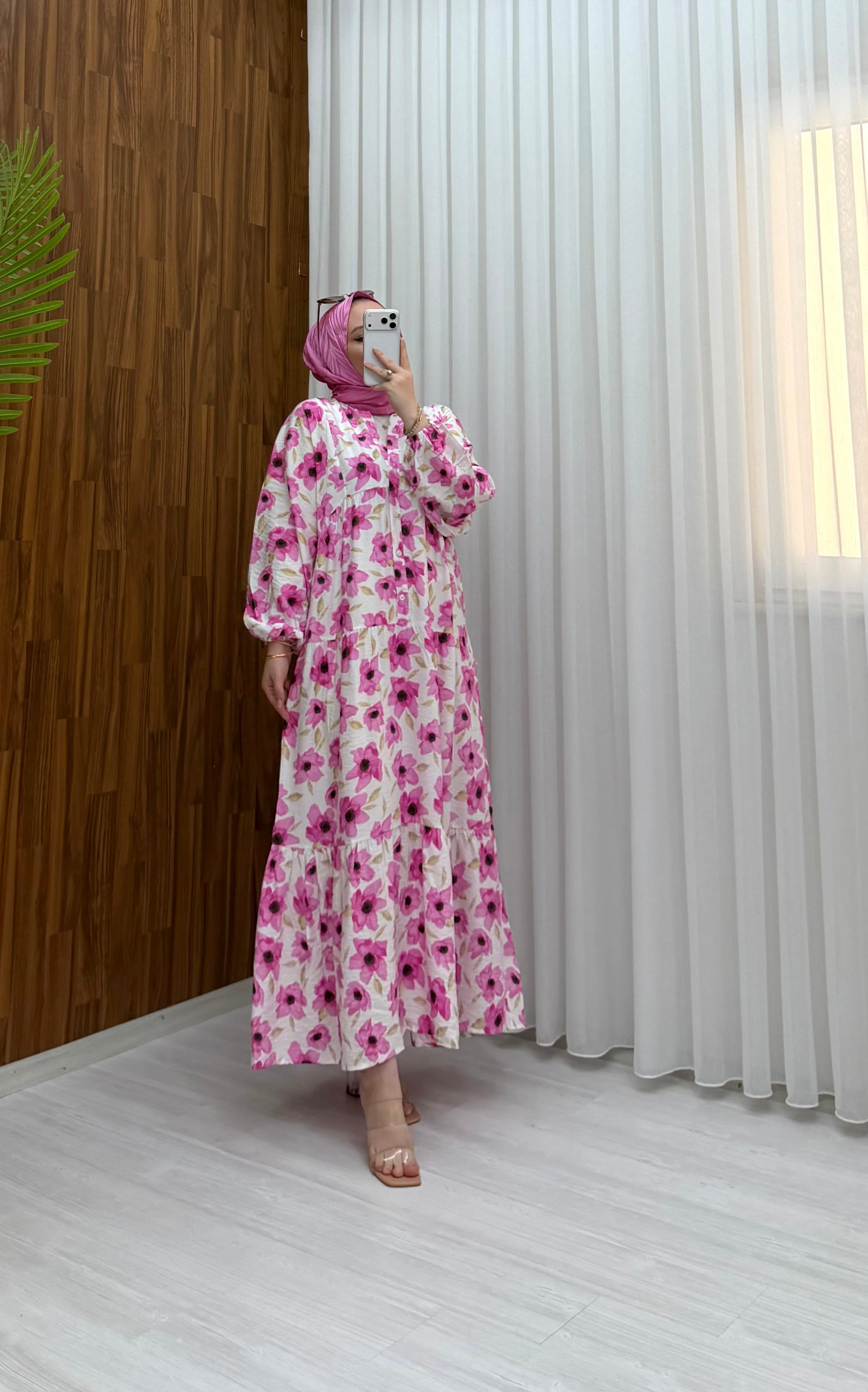 Arshia Desenli Yazlık Owersays Elbise Pembe  (A) 1199 