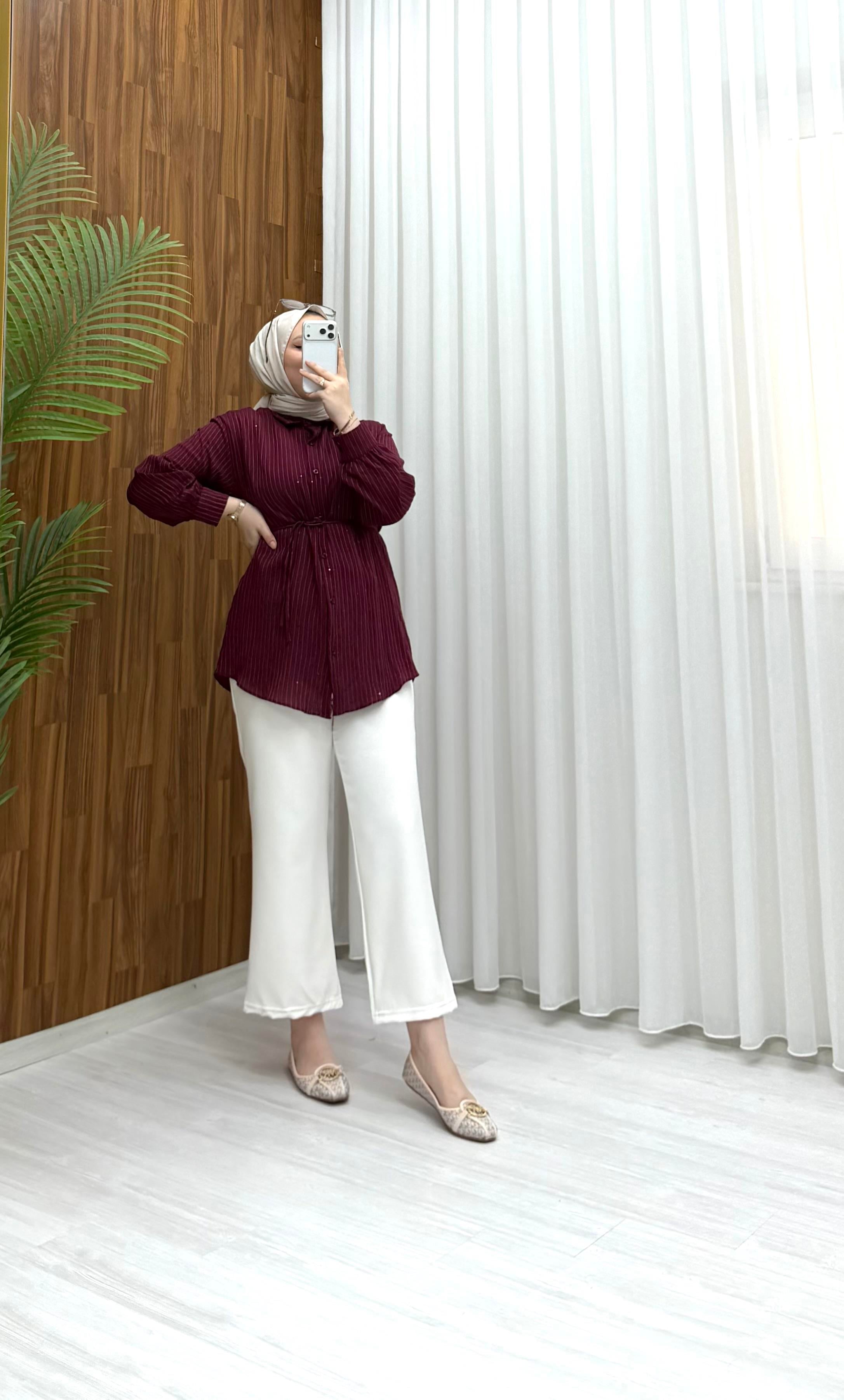 Newshe Bürümcük Pırlantalı tunik Std Bordo 1701 
