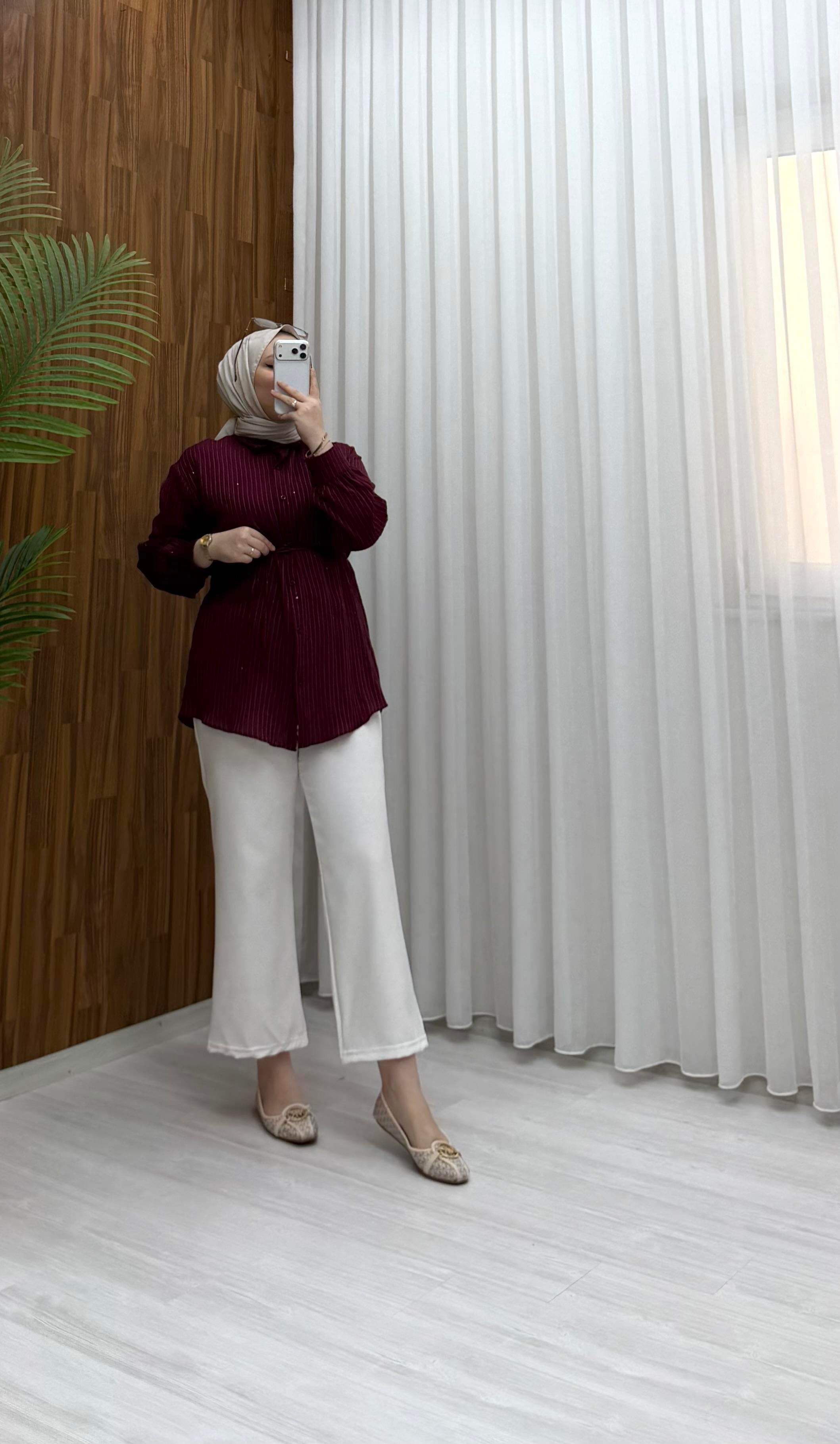 Newshe Bürümcük Pırlantalı tunik Std Bordo 1701 