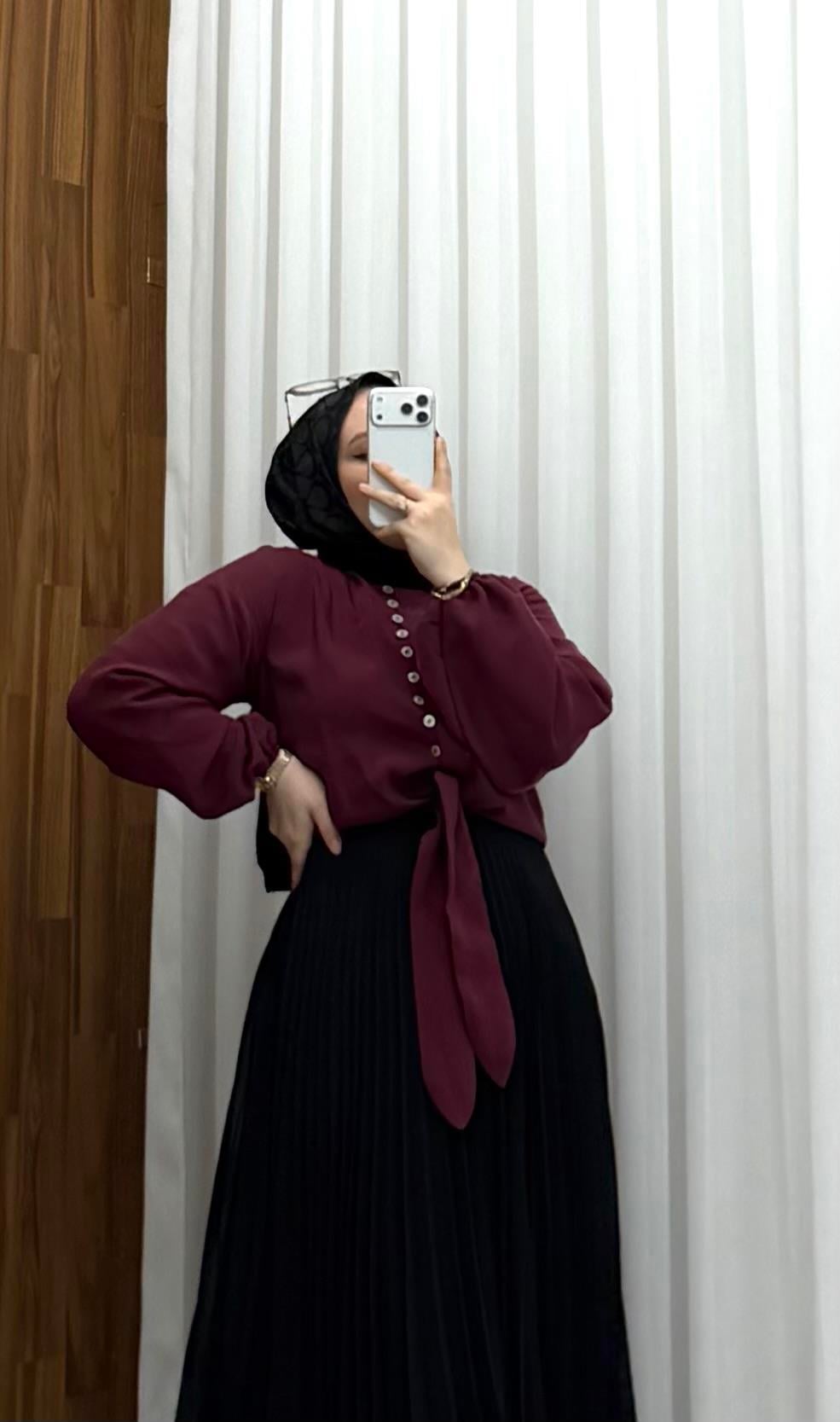 Newshe STD Beden Düğme Detay Etek Üstü Tunik Bordo 1706 