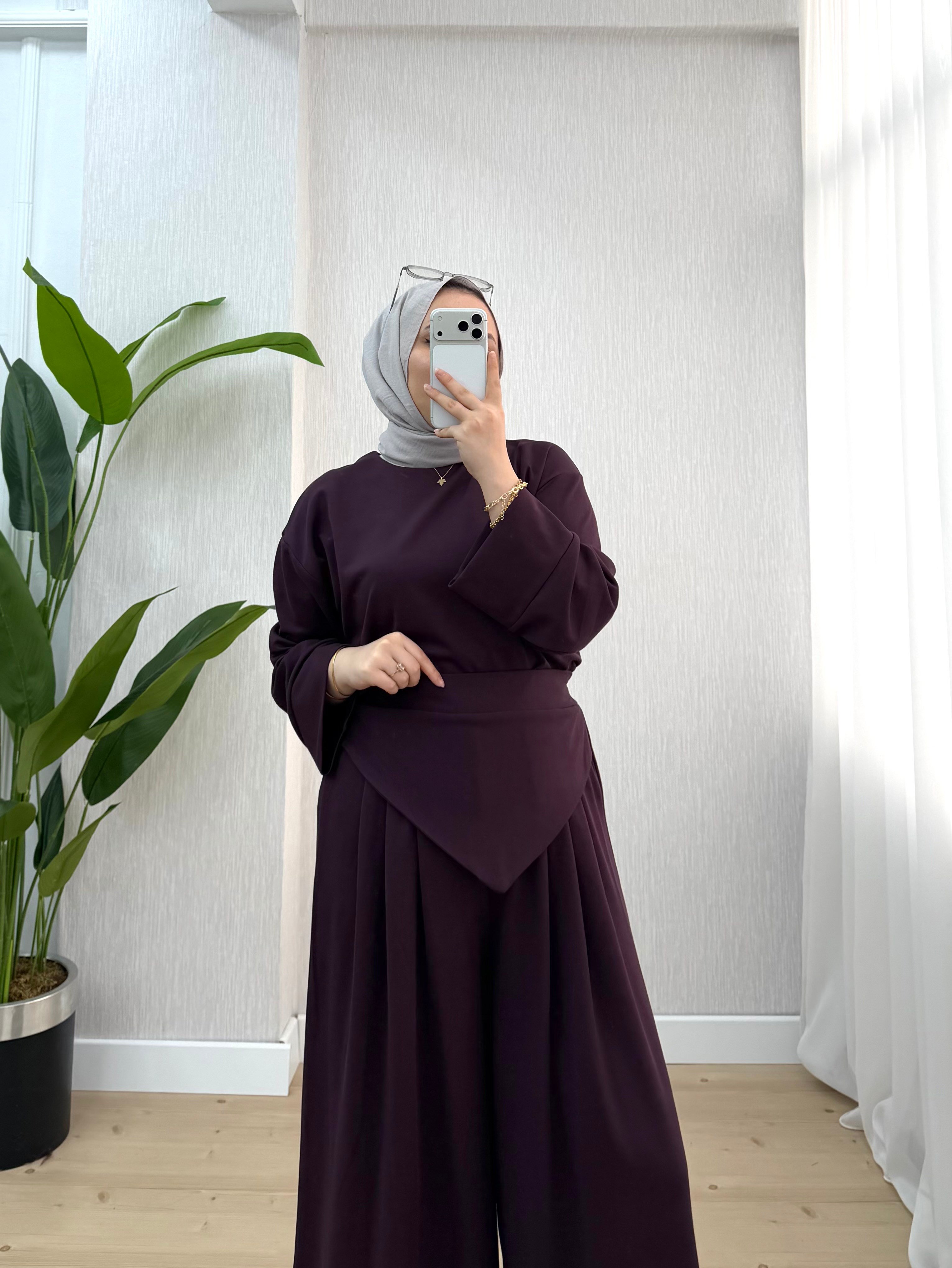 Newshe Oysho Parça Detay Takım Mürdüm 1720 