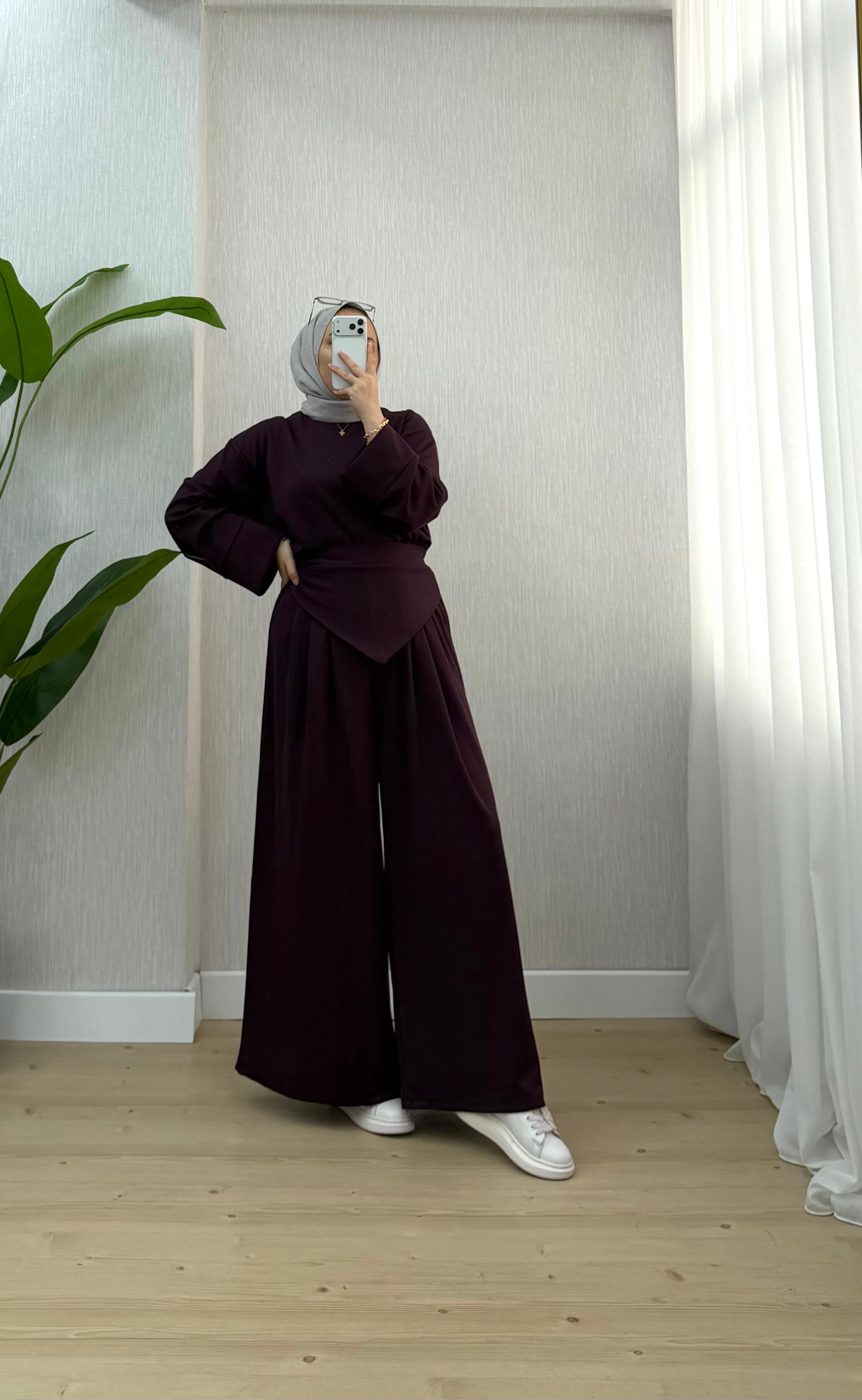 Newshe Oysho Parça Detay Takım Mürdüm 1720 
