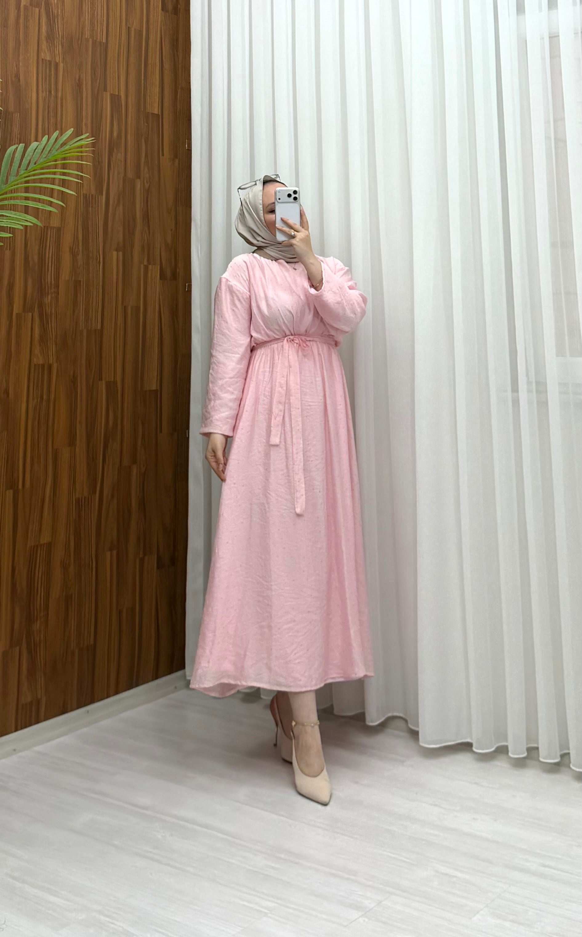 Bibay Taşlı Vual Astarlı Elbise Pembe 1799 