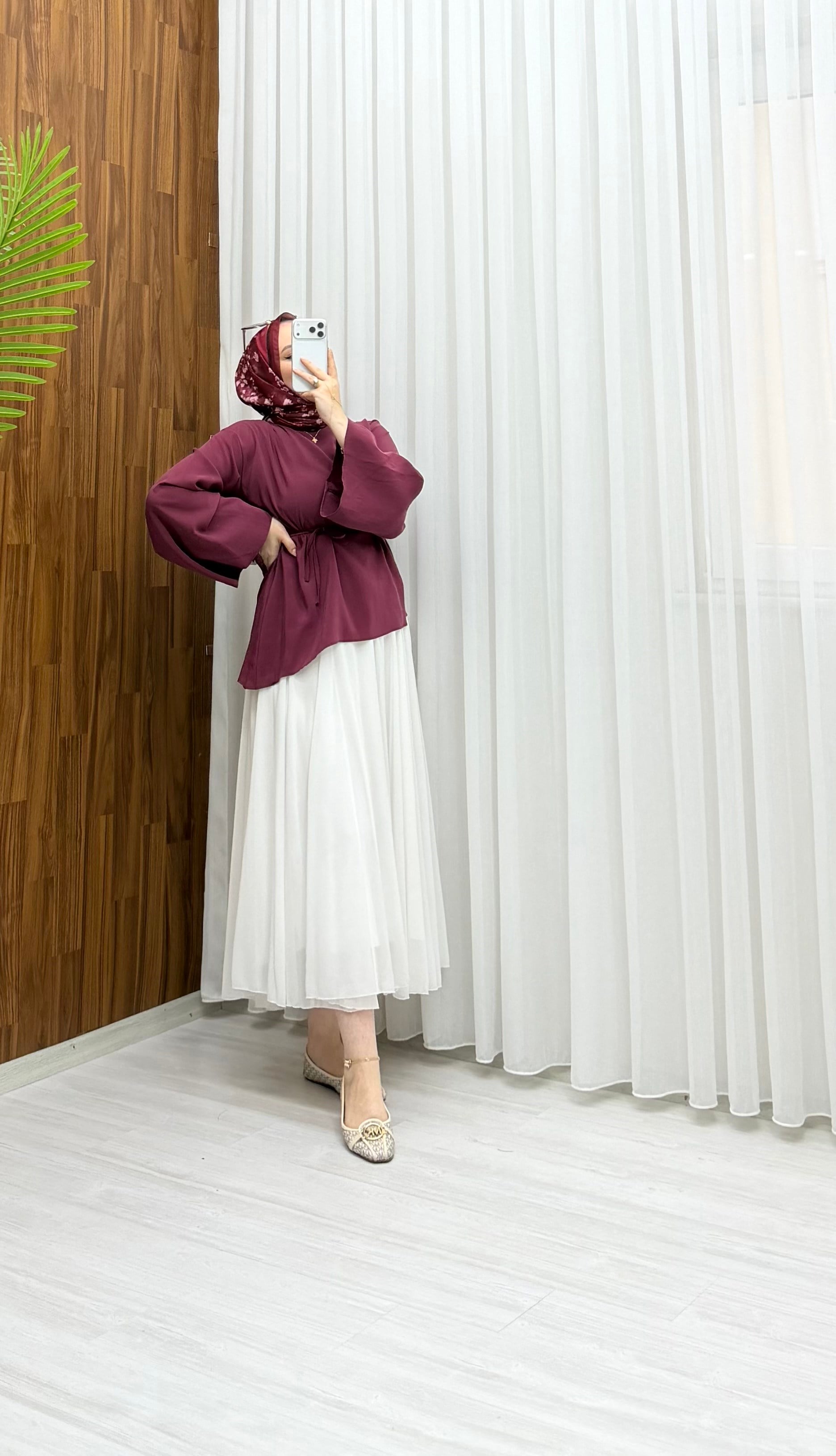 Newshe Asimetrik Tunik Açık Bordo 1844 