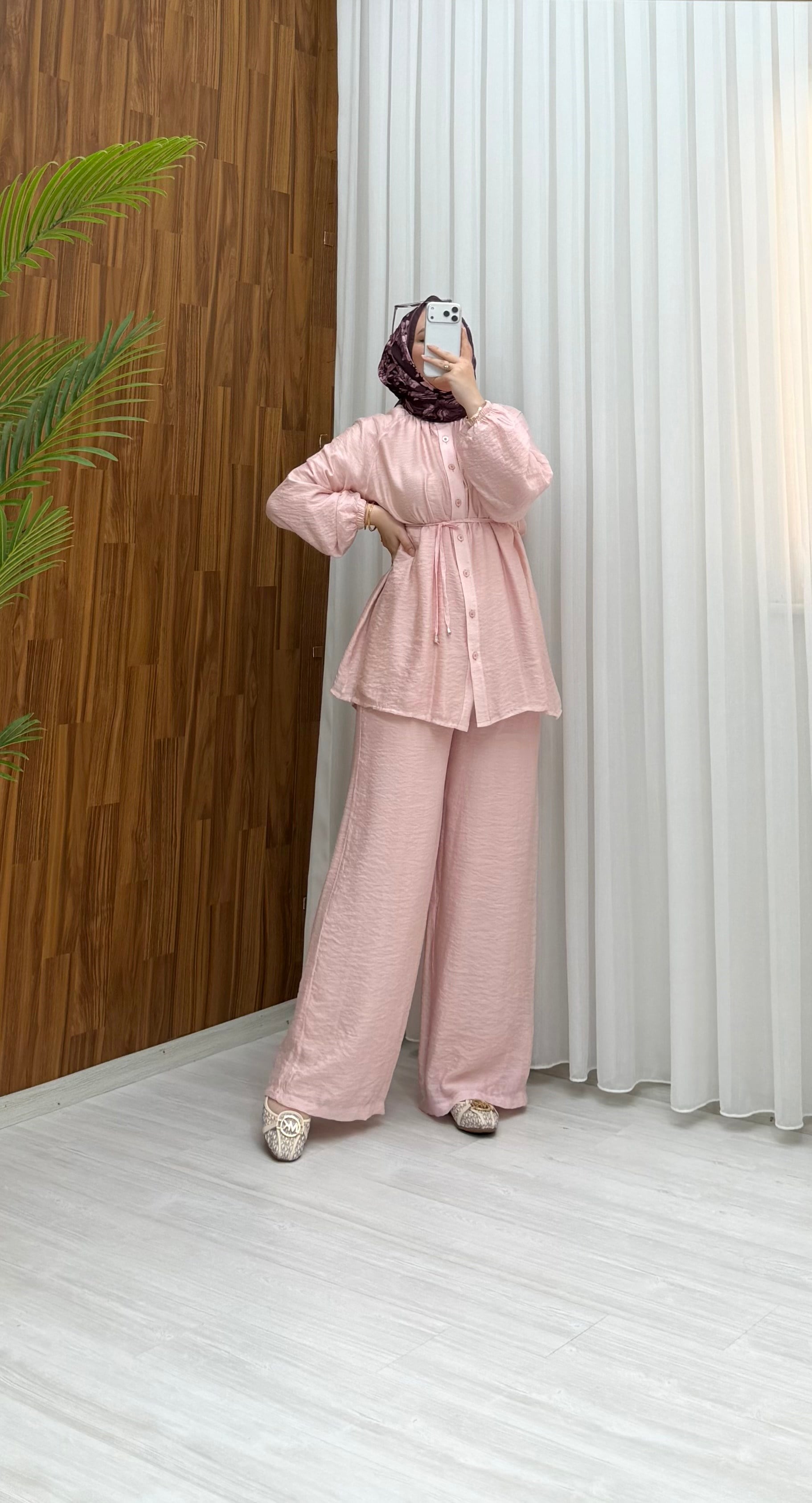 Binay Düz Vual Pantolon lu Takım Pembe 1949 