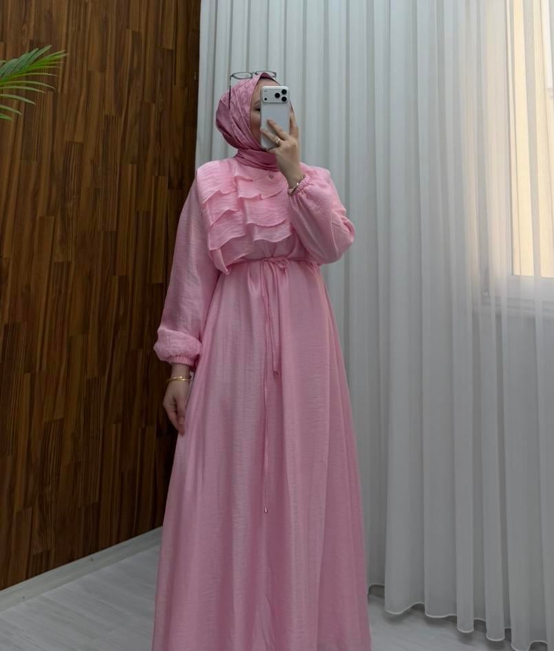 Binay Kat Detay Astarlı Vual Elbise Pembe 2011 