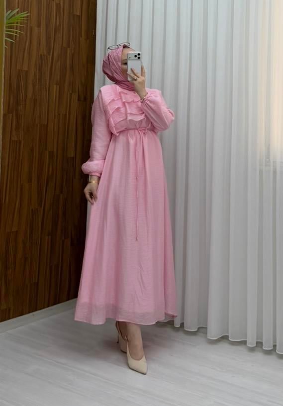 Binay Kat Detay Astarlı Vual Elbise Pembe 2011 