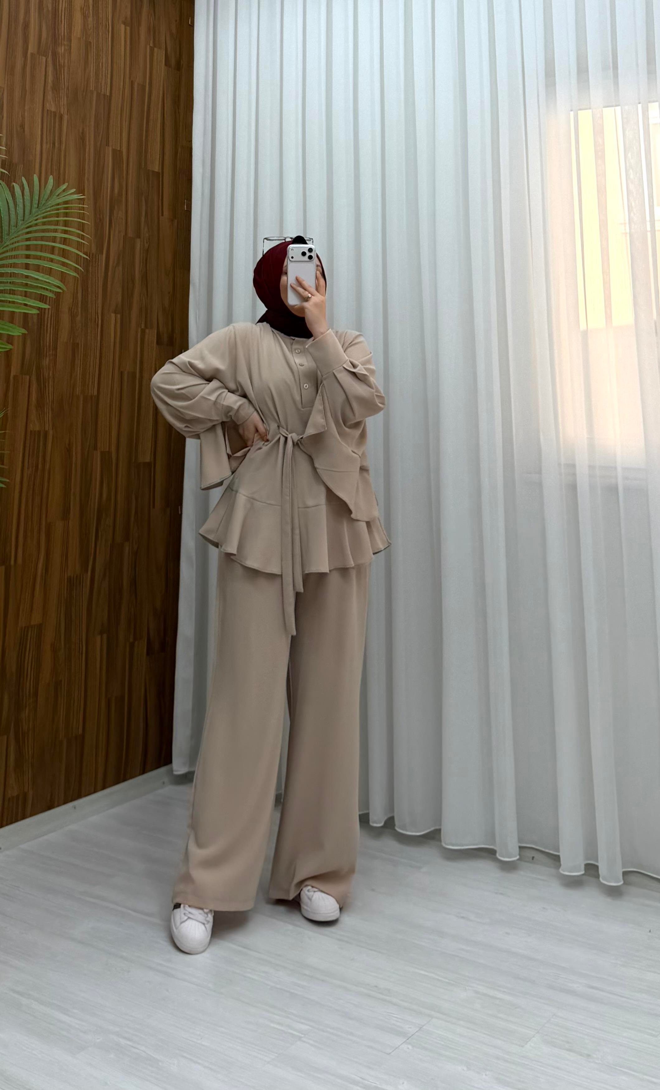 Qup Flow Pelerin Detay Takım Bej 20251 