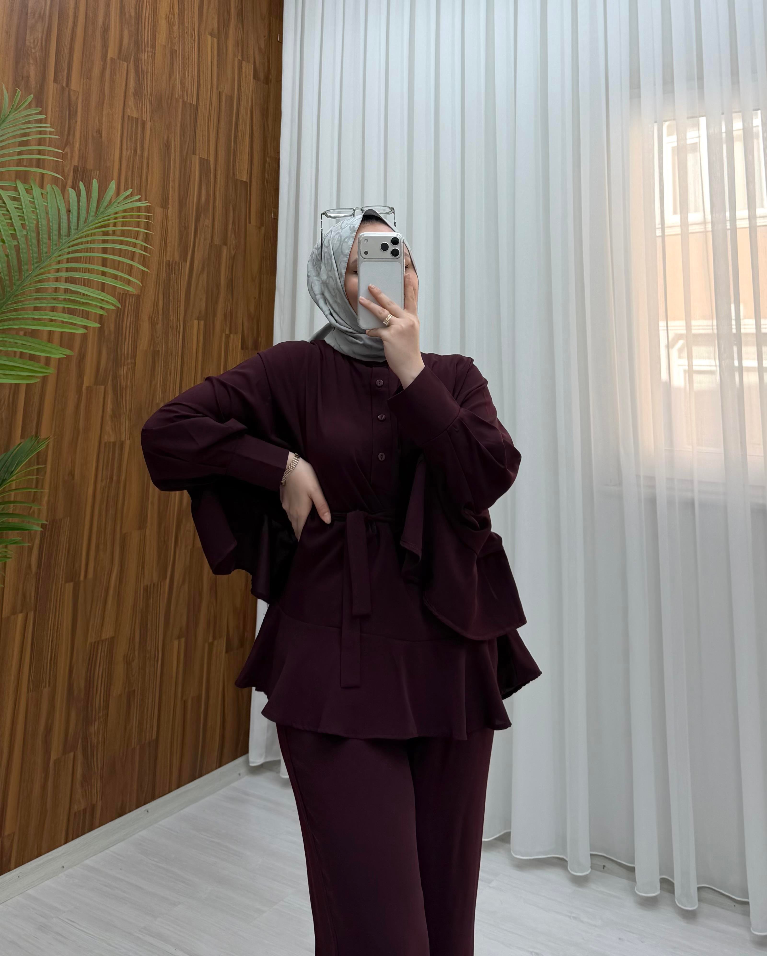 Qup Flow Pelerin Detay Takım Bordo 20251 