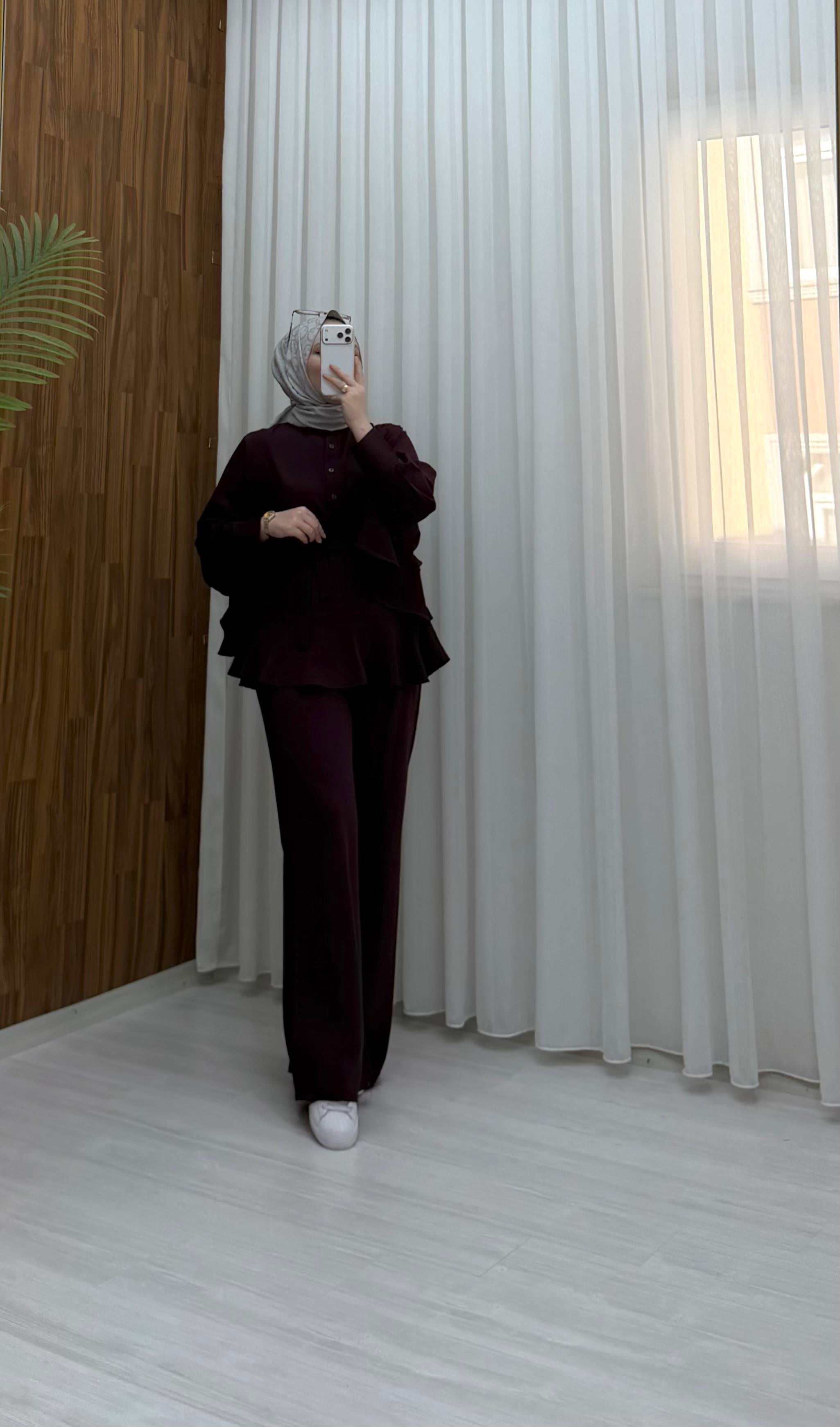 Qup Flow Pelerin Detay Takım Bordo 20251 