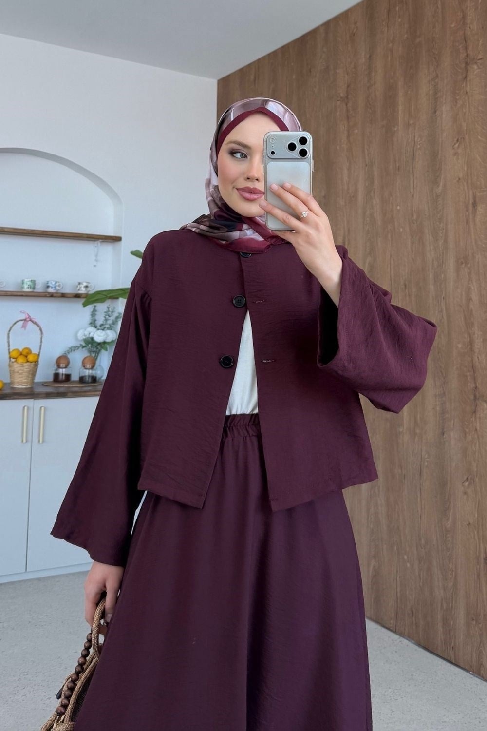 Qup Hare Keten Etekli Takım Bordo 20259 