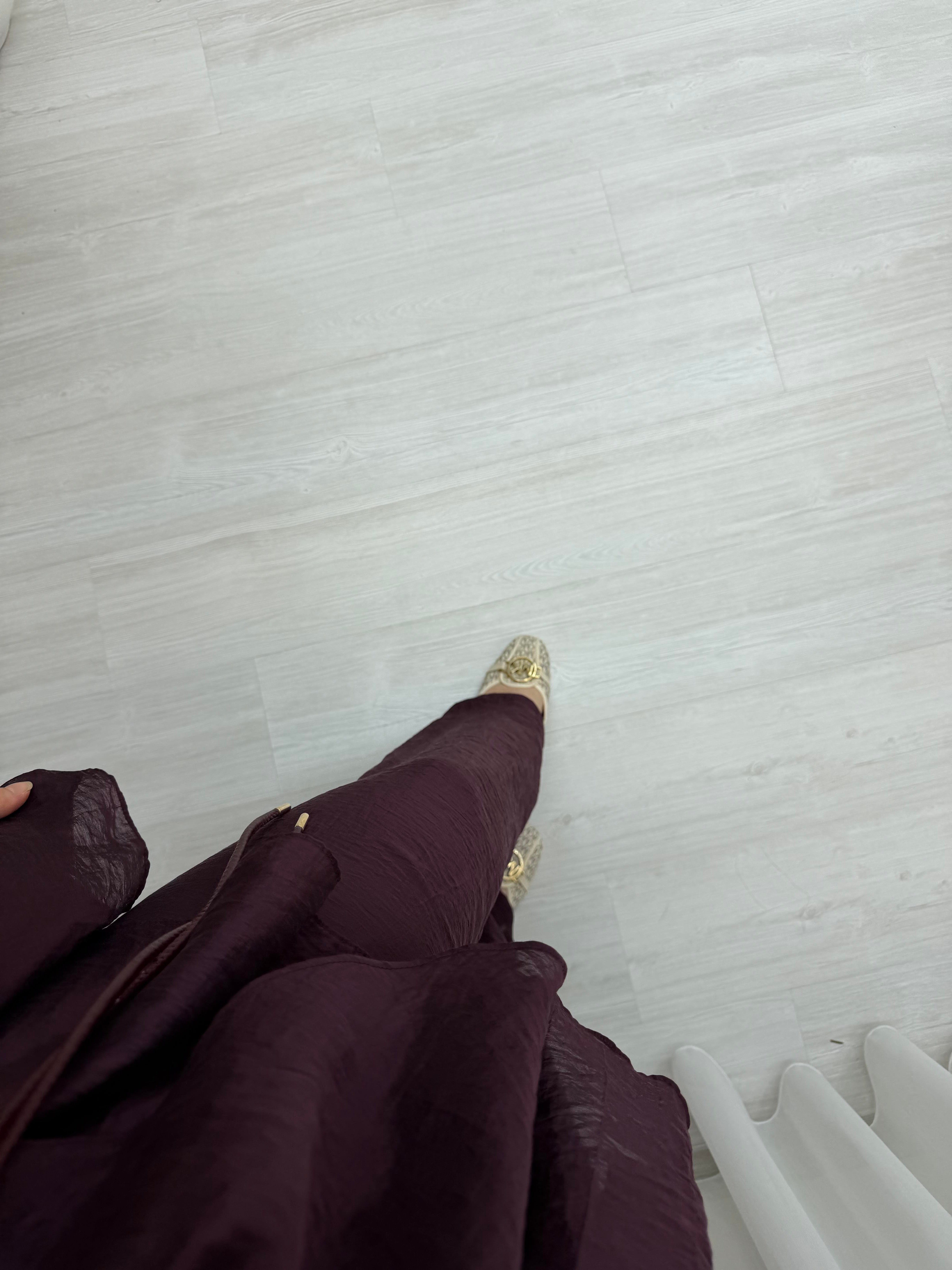 Plise Deri Kemer Detaylı Vual Takım Bordo 22858 