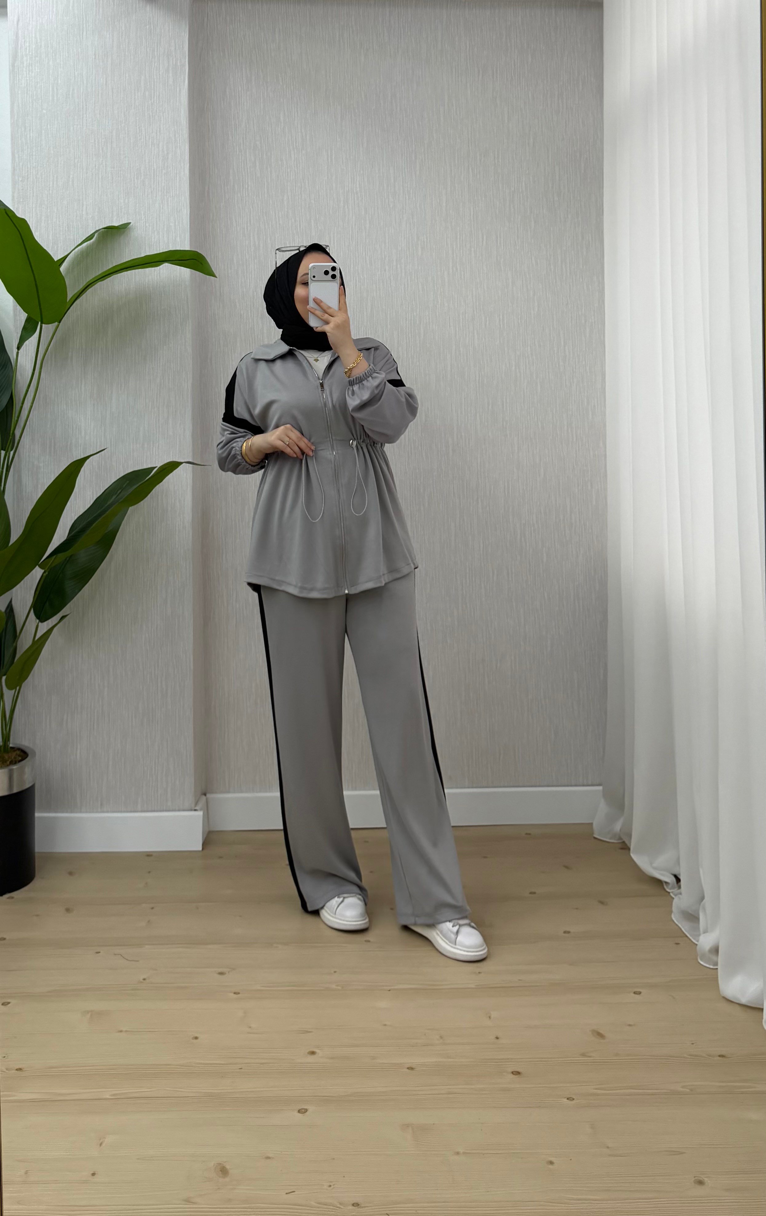Plise Garnili Oysho Takım Antrasit (GRİ) 22945 