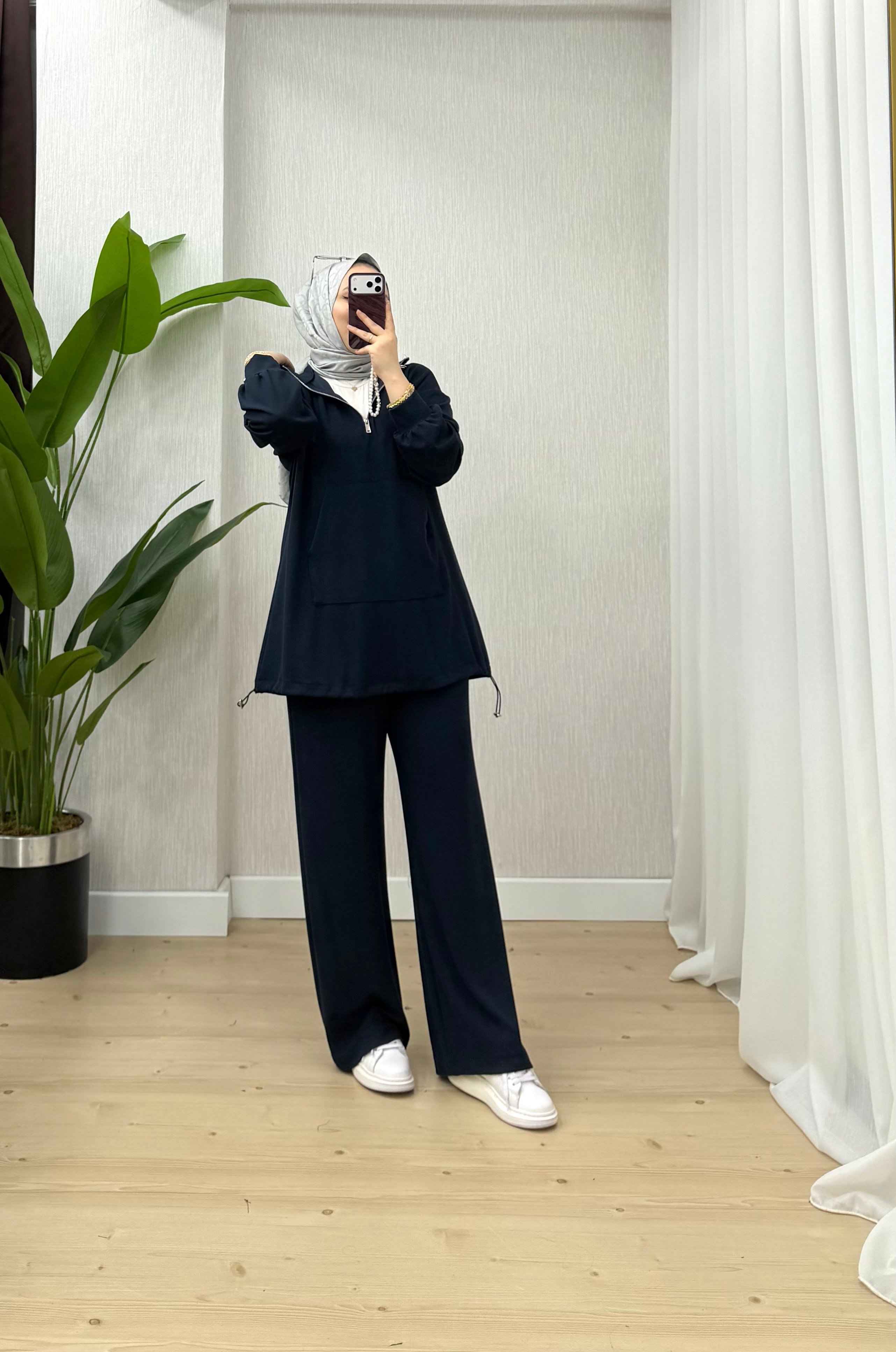 Plise Çizgili Oys Takım Lacivert 22951 