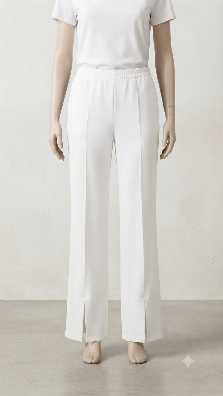 Plise İspanyol Yırtmaçlı Cepli Pantalon Beyaz 26047 