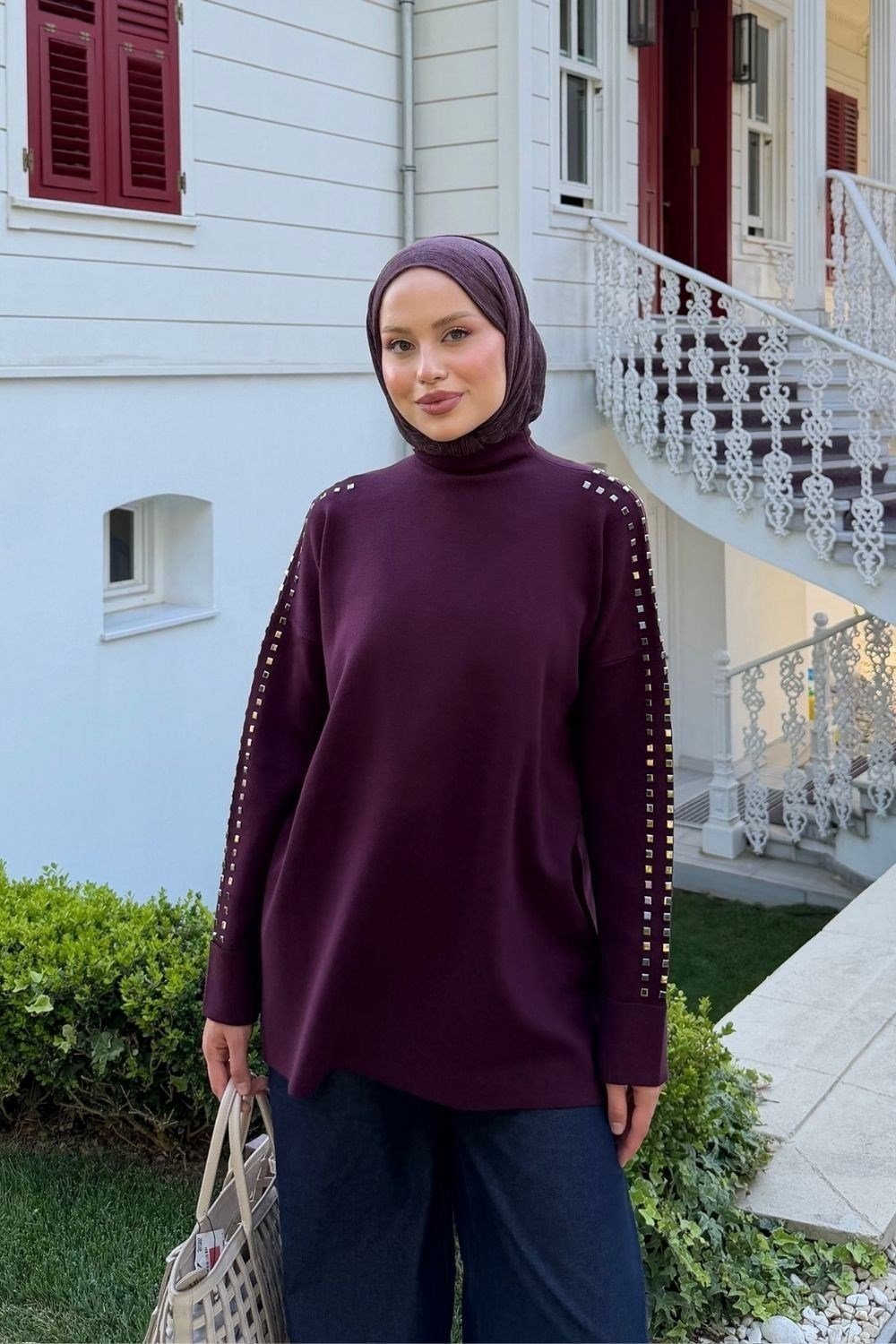 Qup Ekim Taşlı Tunik Std Beden Bordo 26150 
