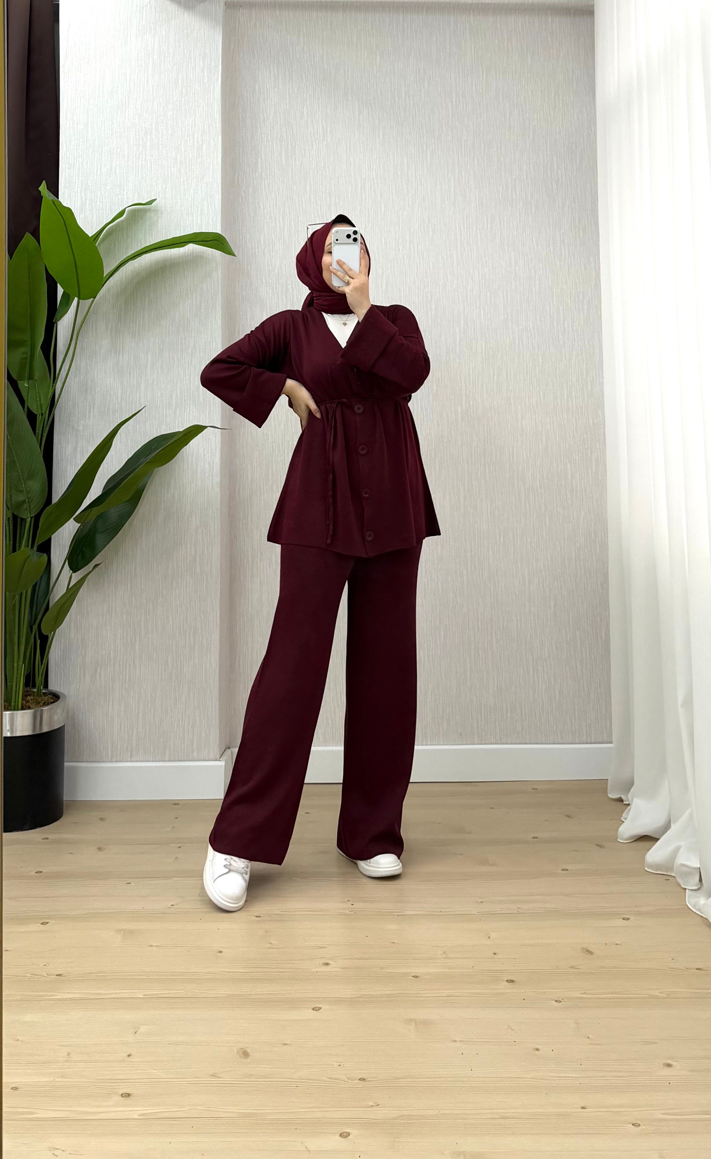Qup 5 Düğmeli Merserize Takım Bordo 26206 