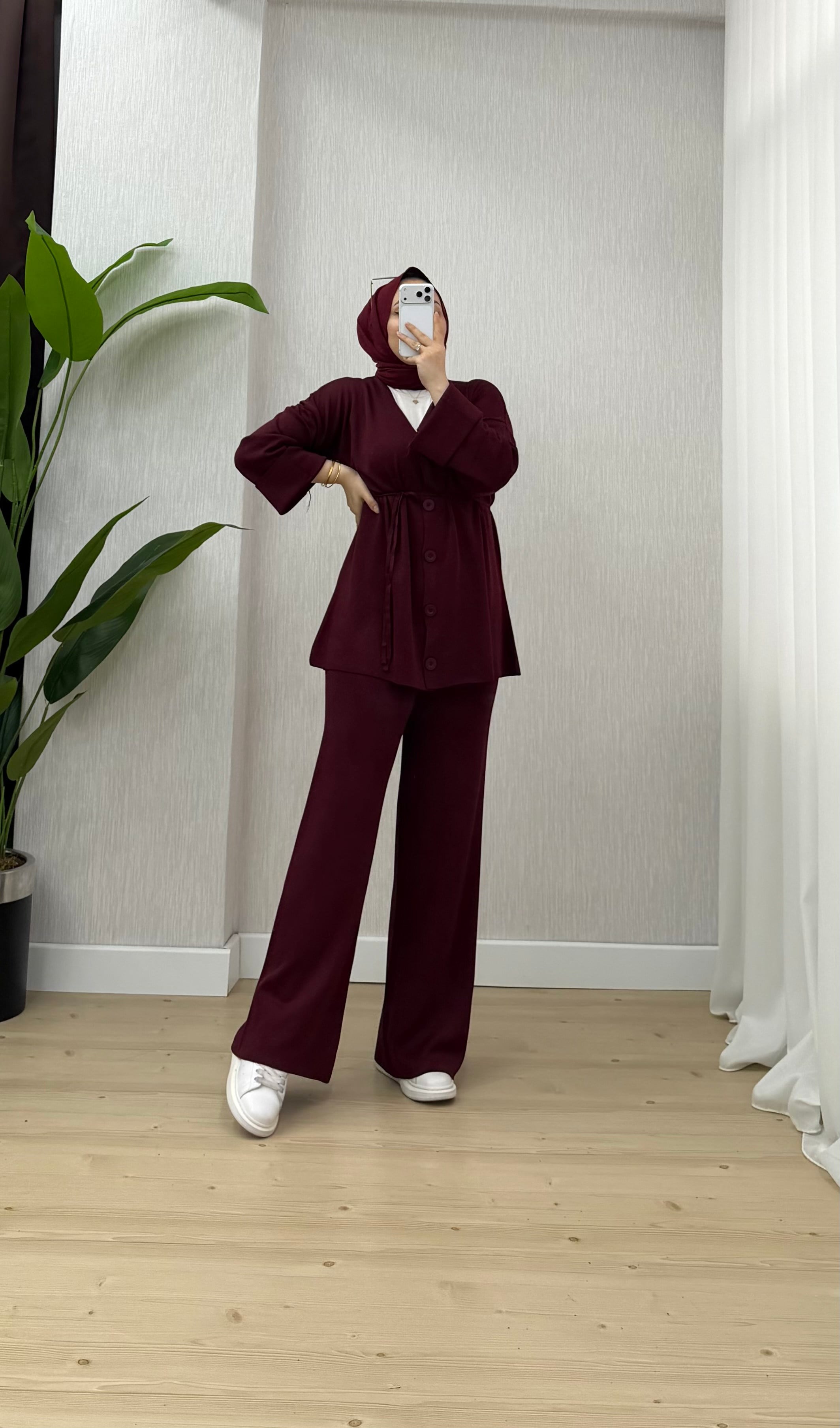 Qup 5 Düğmeli Merserize Takım Bordo 26206 