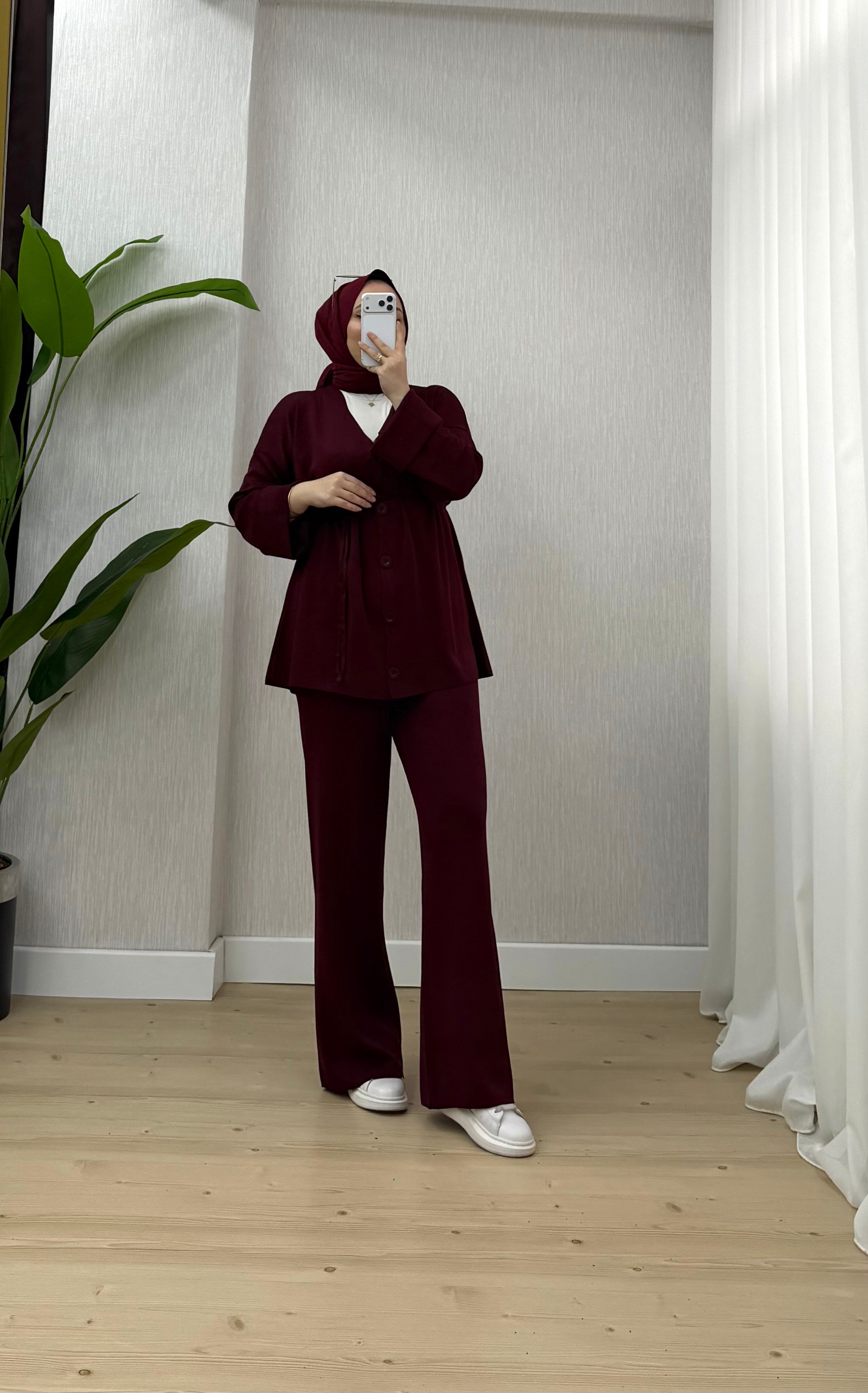 Qup 5 Düğmeli Merserize Takım Bordo 26206 