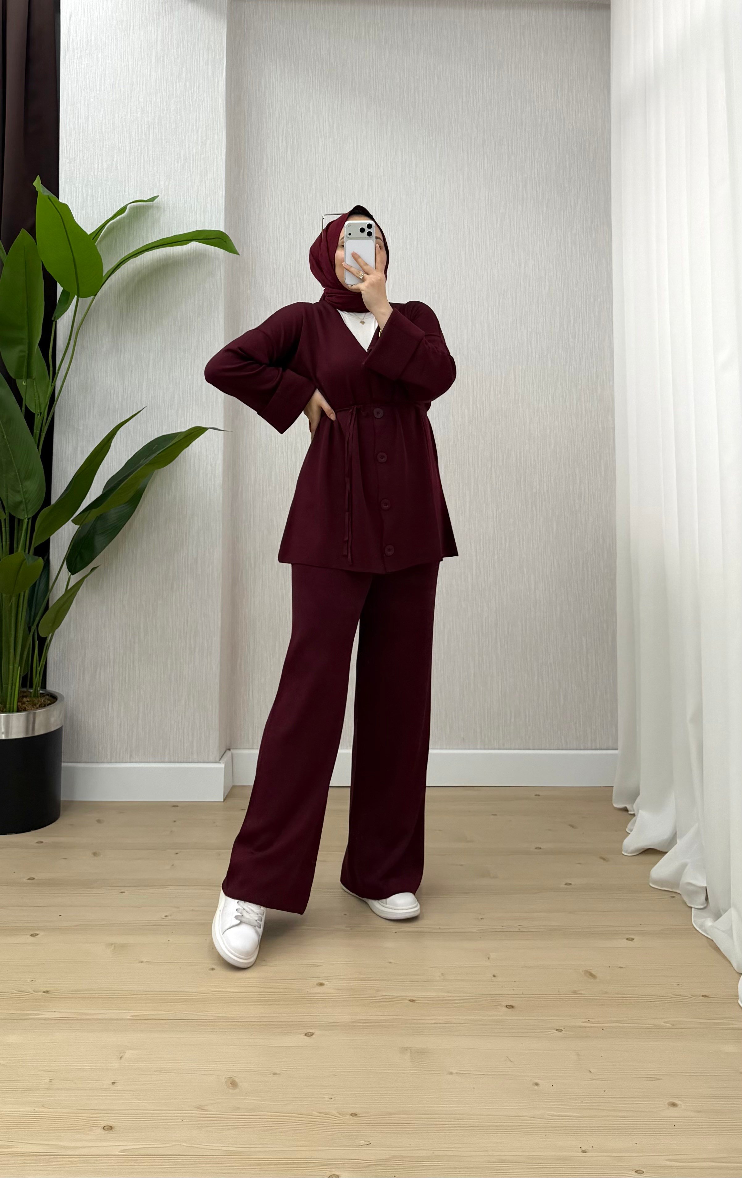 Qup 5 Düğmeli Merserize Takım Bordo 26206 