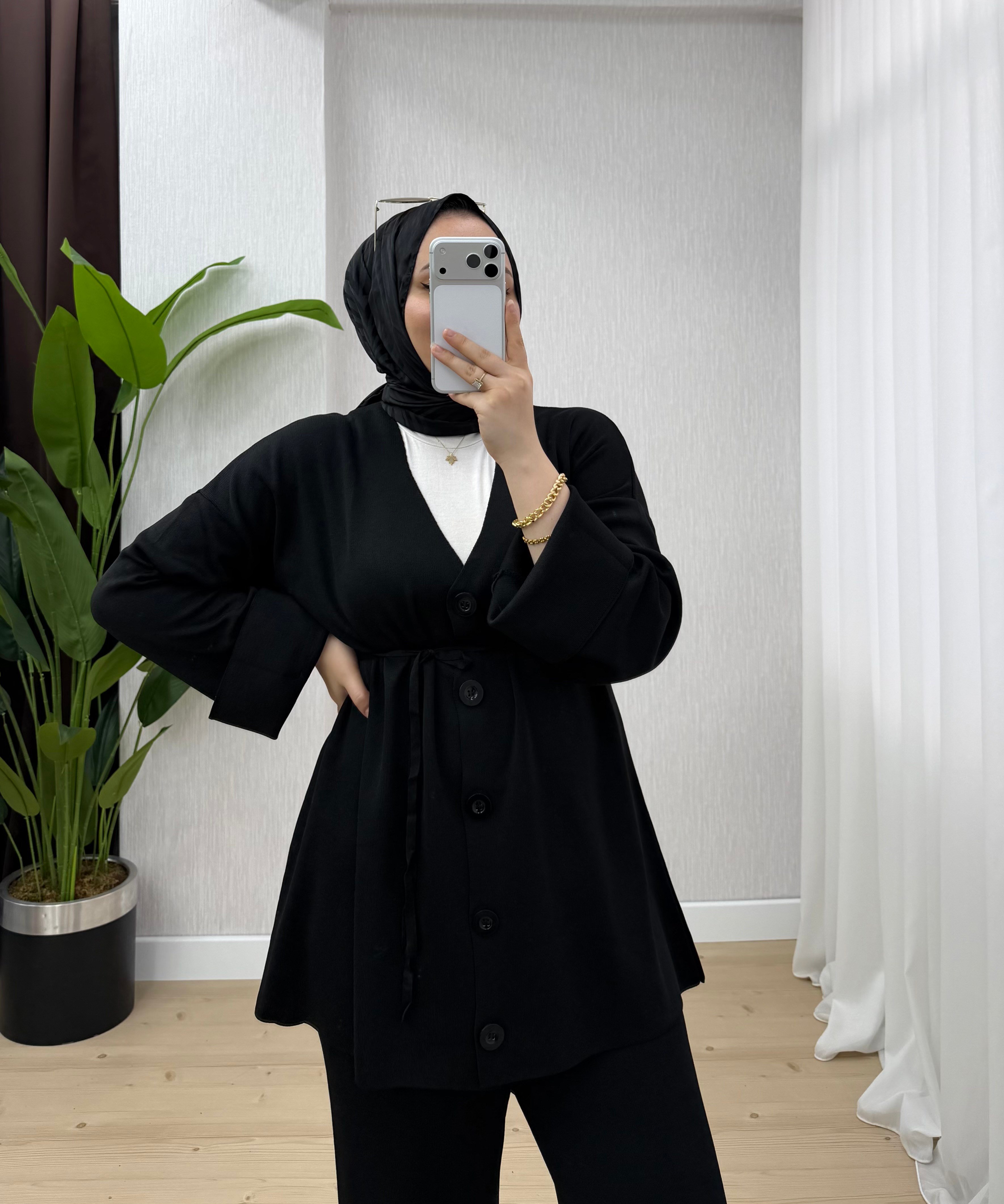 Qup 5 Düğmeli Merserize Takım Siyah 26206 