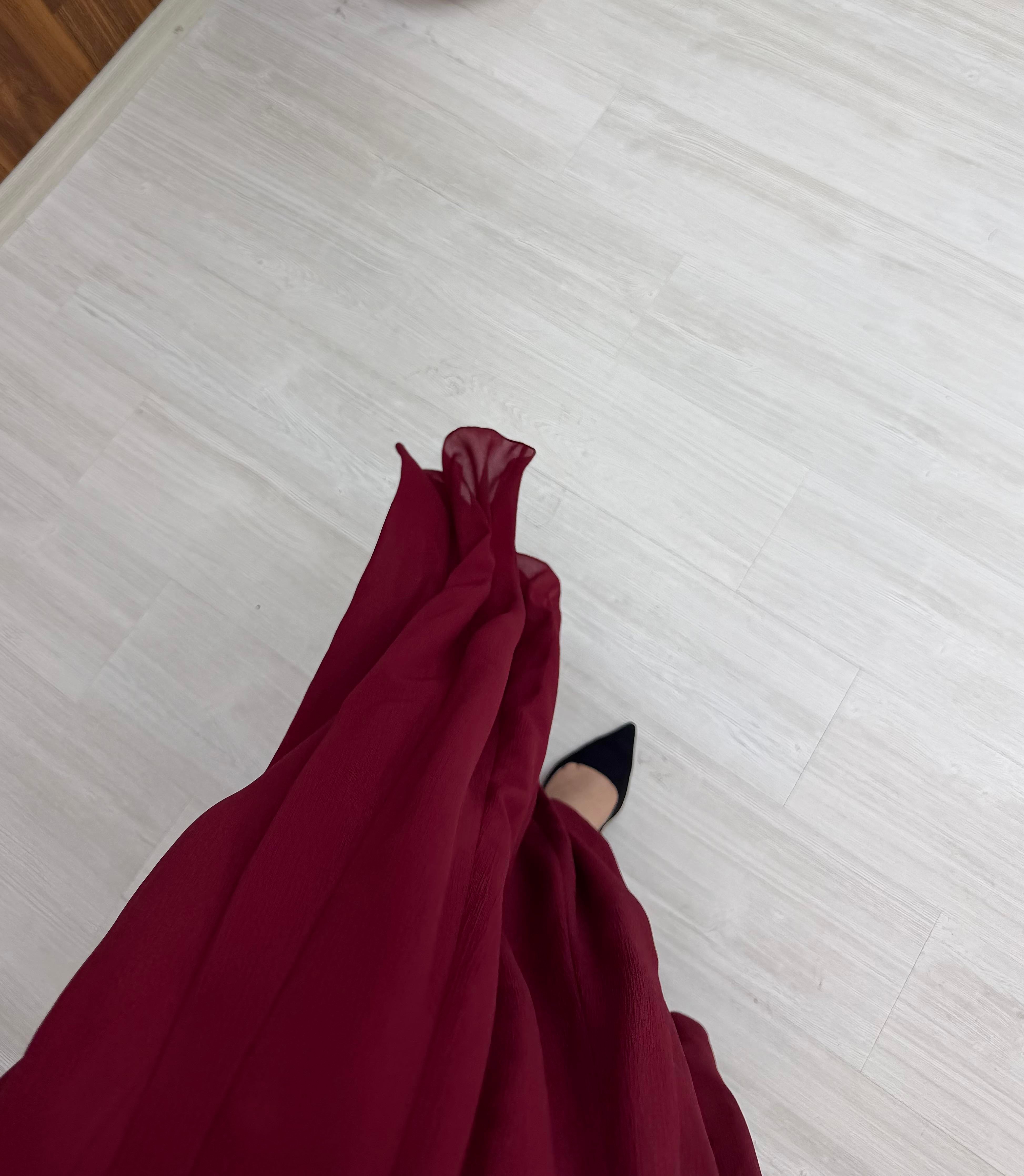 Plise Astarlı Şifon Etekli Takım Bordo 27038 