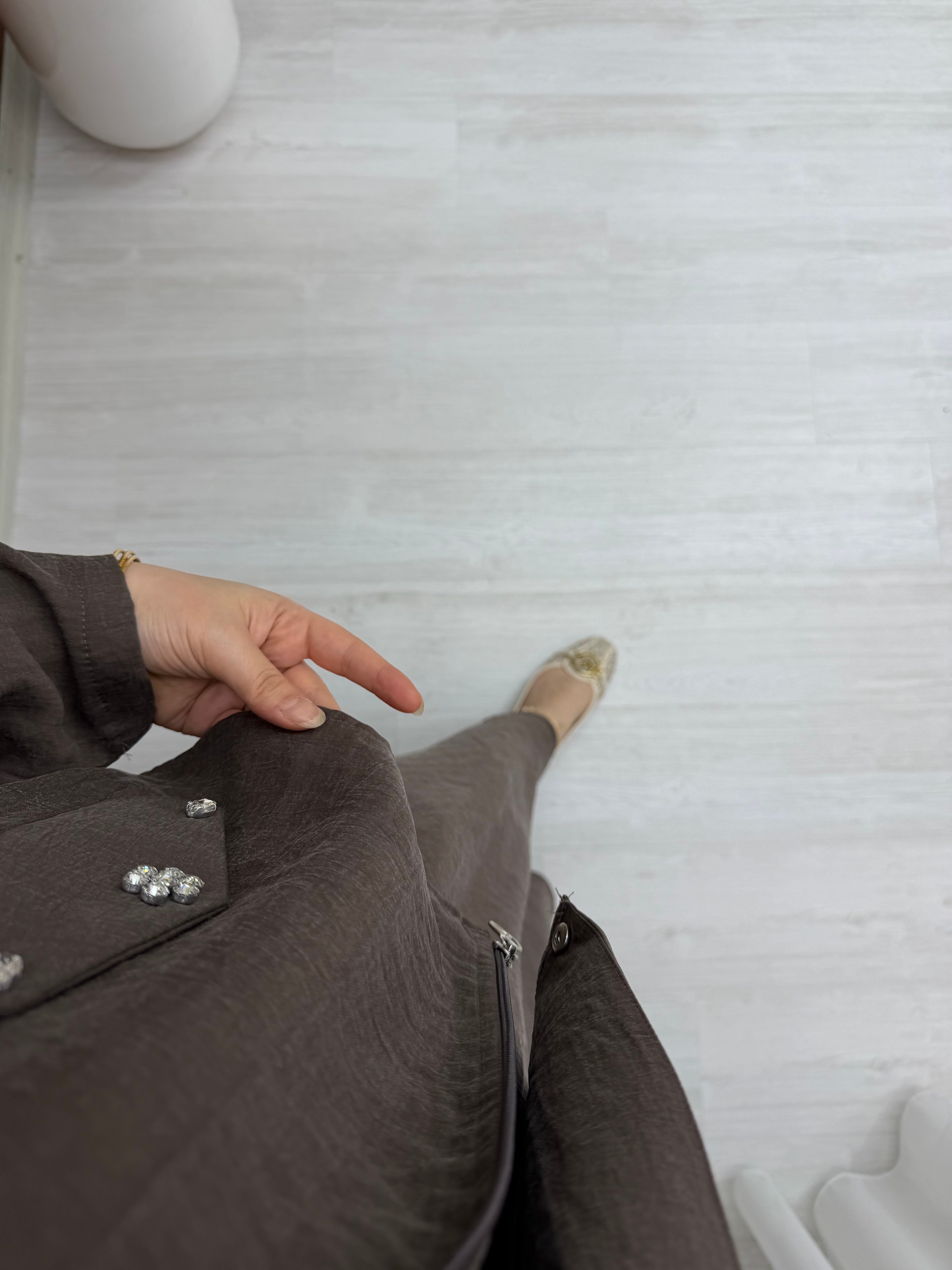 Poli Modal Çiçek Taşlı Takım Kahve 3014 