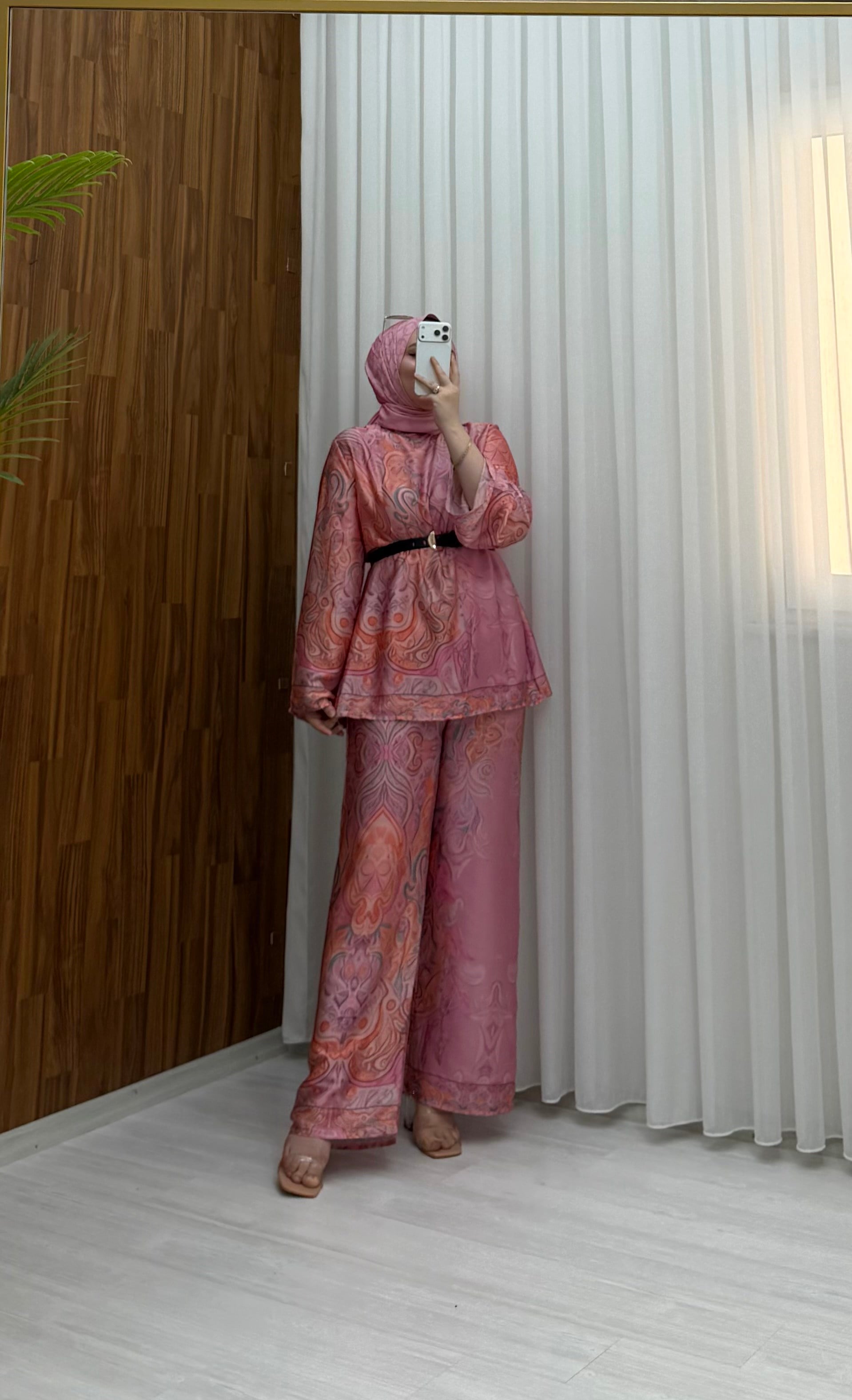 Poli Saten Desenli Takım Bordo 3029 