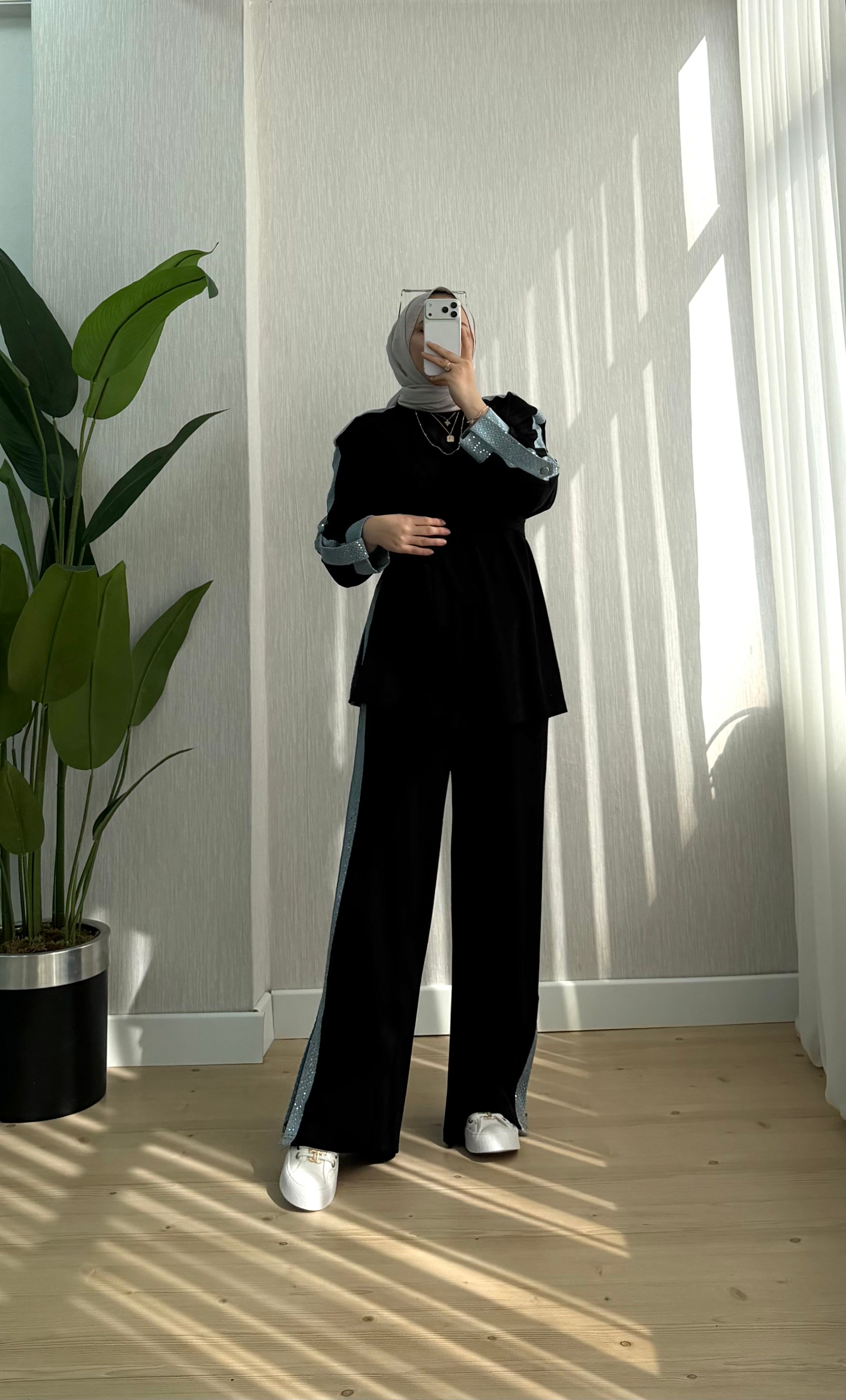 Efulim Watkalı Pul Ve Kot Garnili Takım Siyah 3037 