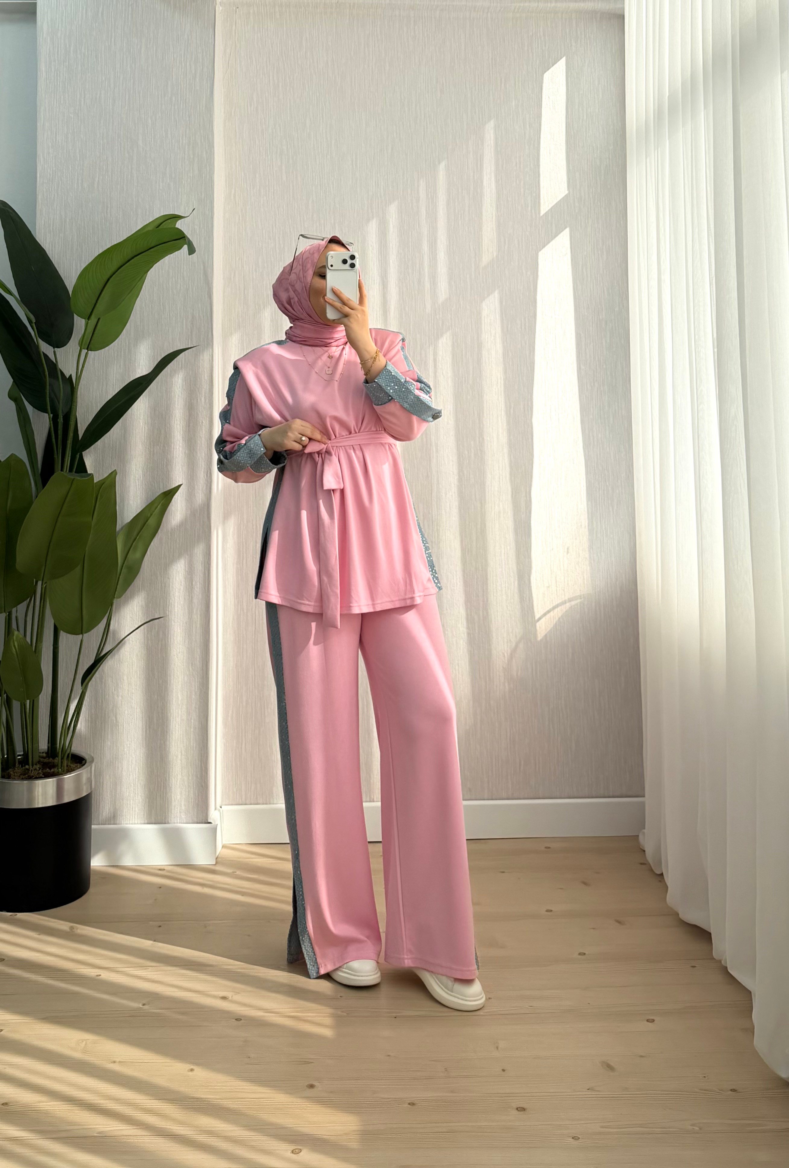 Efulim Watkalı Pul Ve Kot Garnili Takım Pembe 3037 