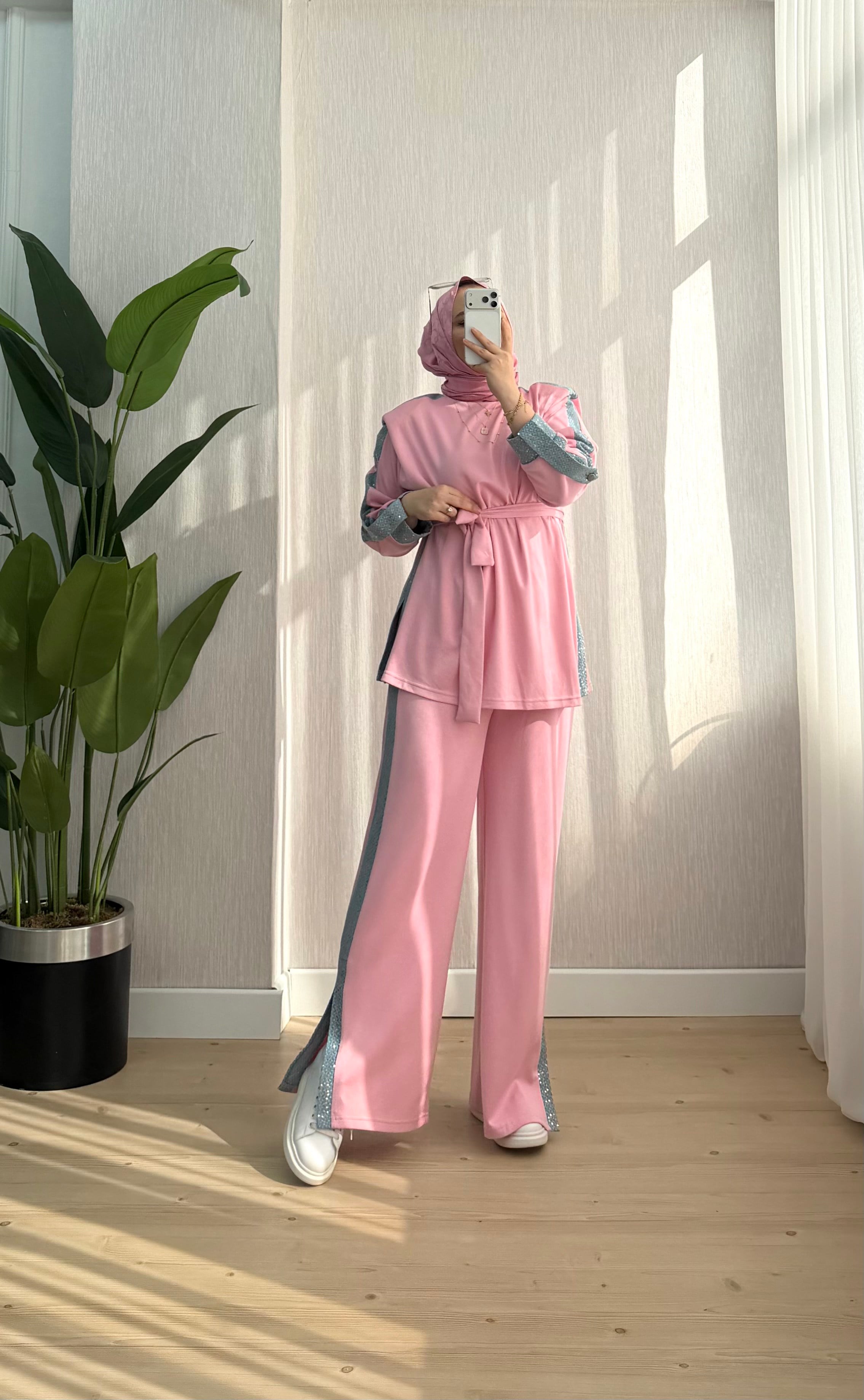 Efulim Watkalı Pul Ve Kot Garnili Takım Pembe 3037 
