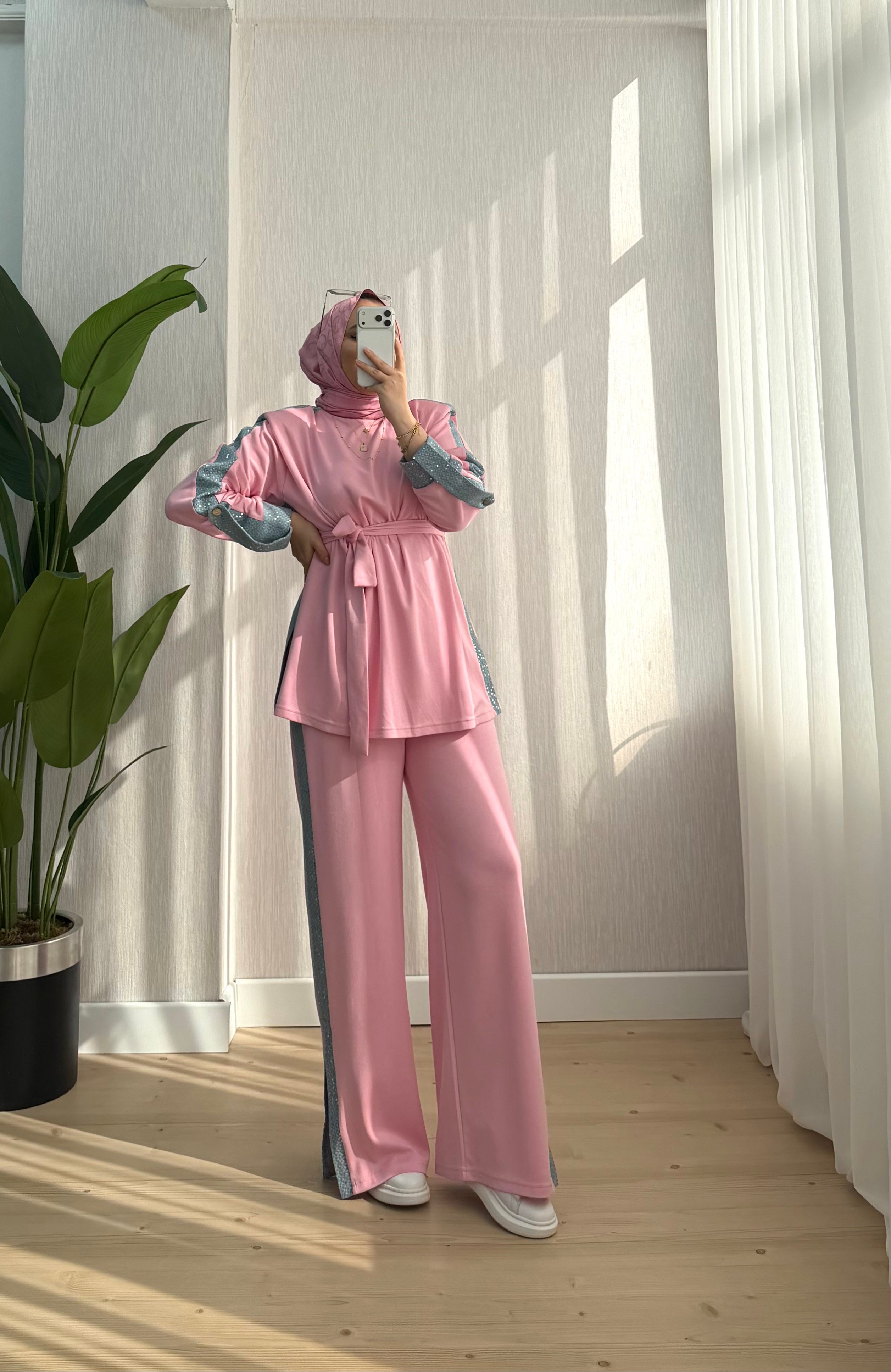 Efulim Watkalı Pul Ve Kot Garnili Takım Pembe 3037 