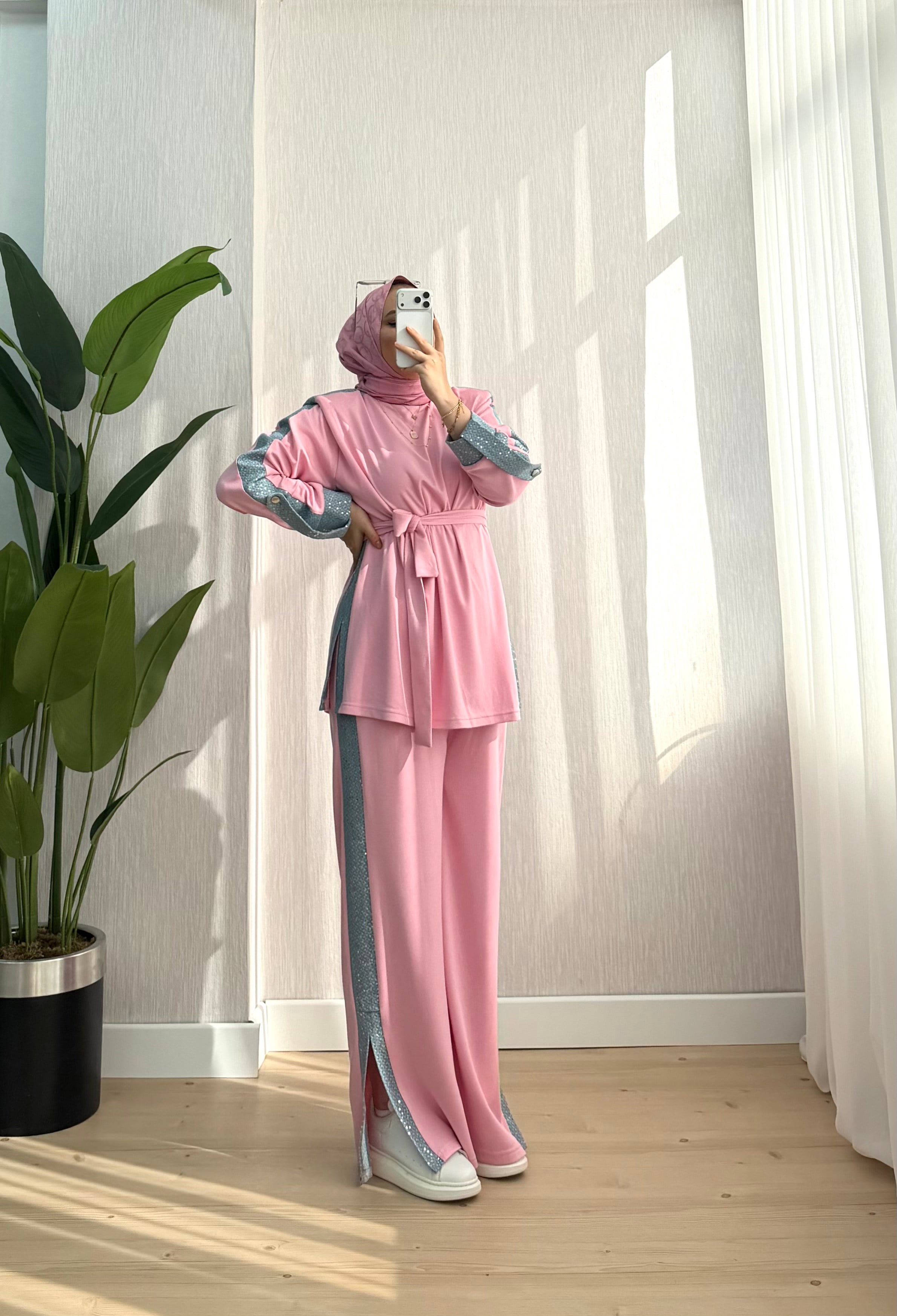 Efulim Watkalı Pul Ve Kot Garnili Takım Pembe 3037 