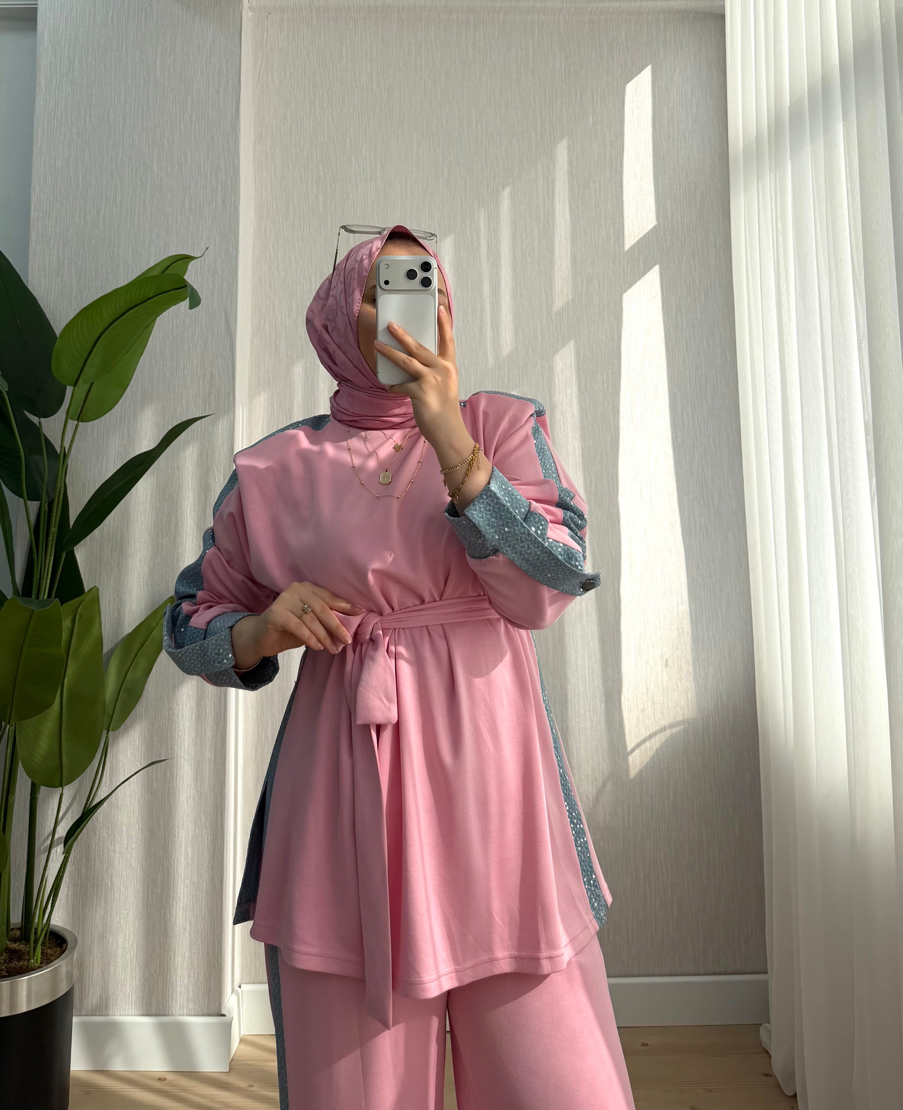 Efulim Watkalı Pul Ve Kot Garnili Takım Pembe 3037 