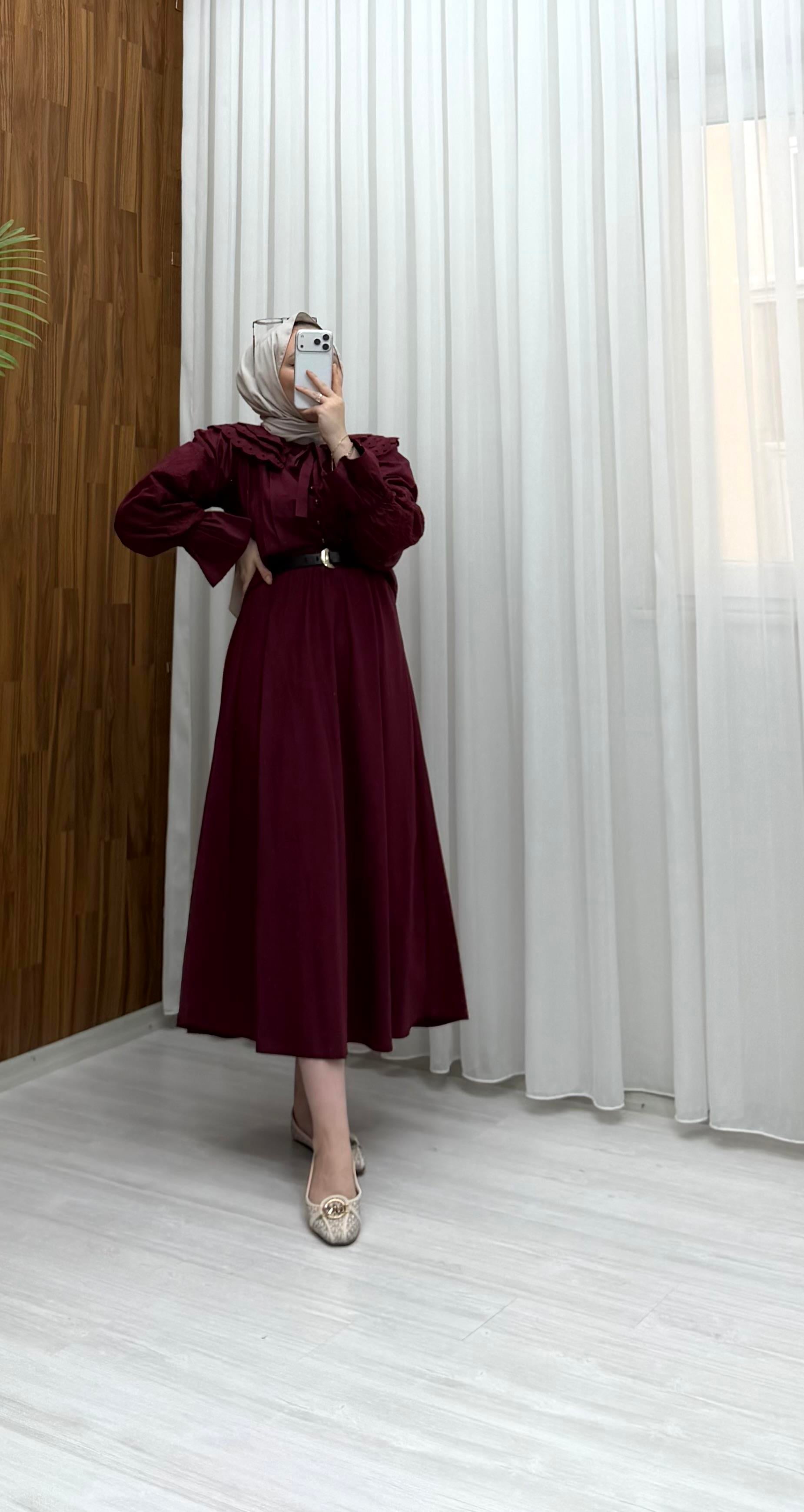 Poli Dantel Detatay Yakalı Modal Takım Bordo 3127 