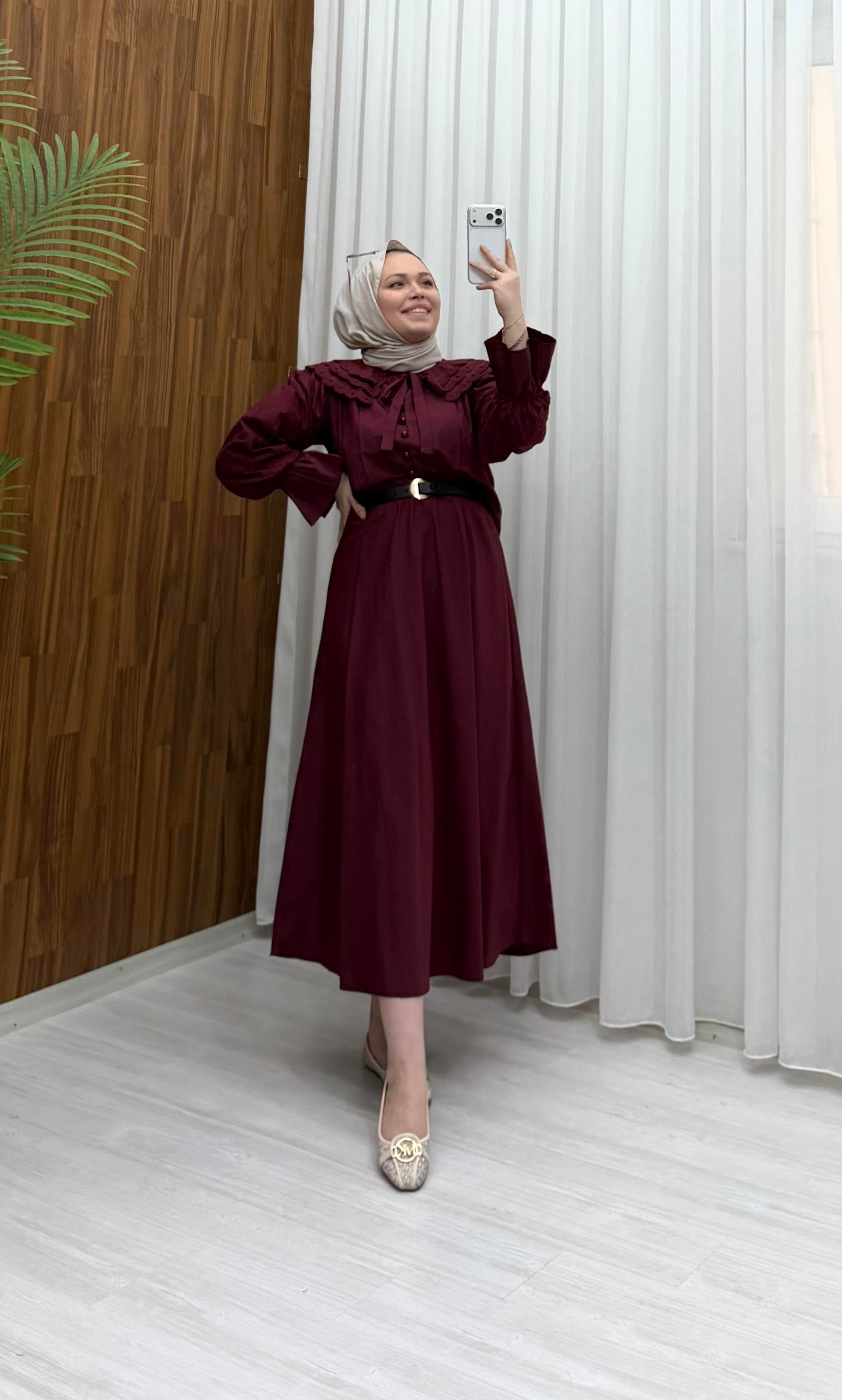 Poli Dantel Detatay Yakalı Modal Takım Bordo 3127 