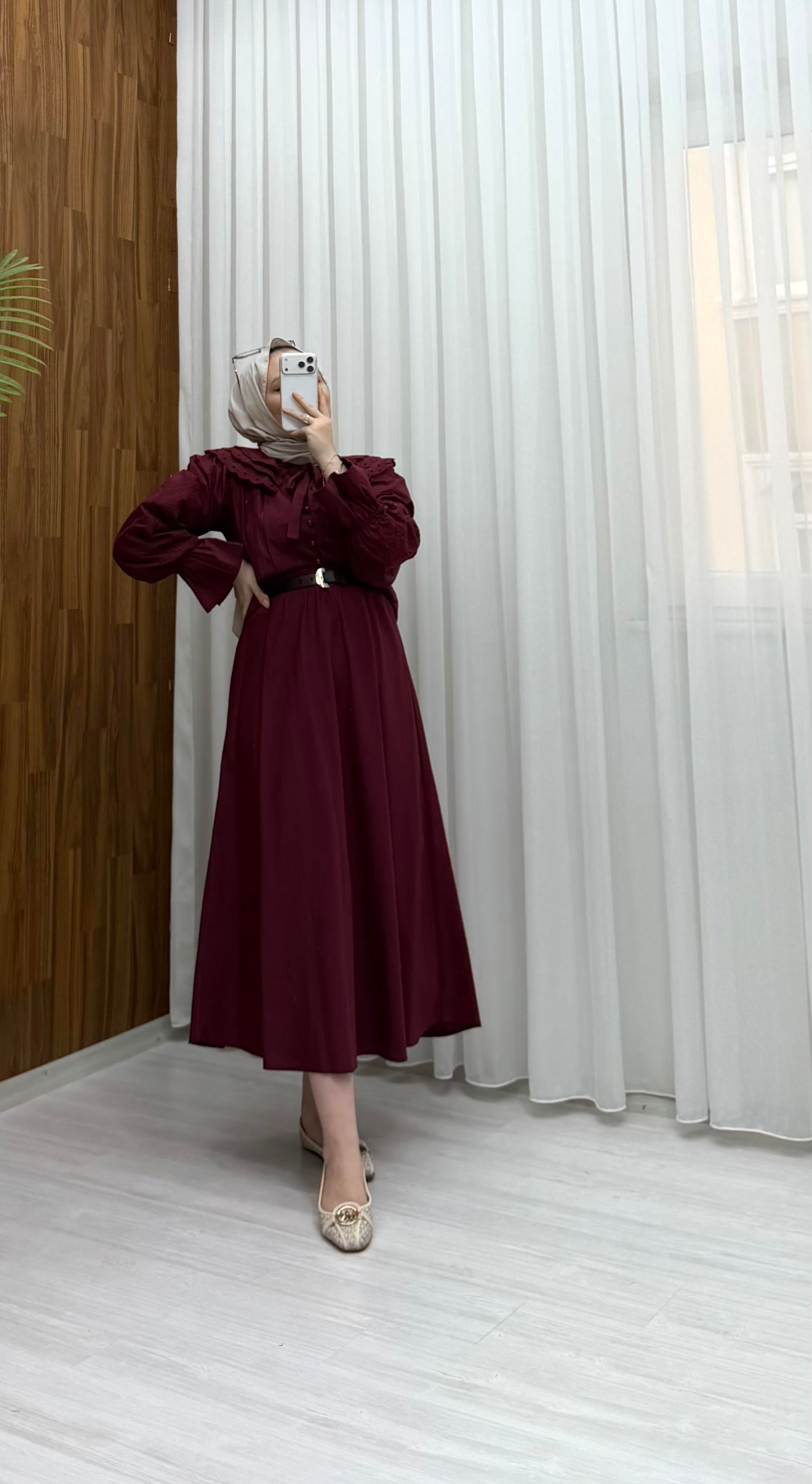 Poli Dantel Detatay Yakalı Modal Takım Bordo 3127 