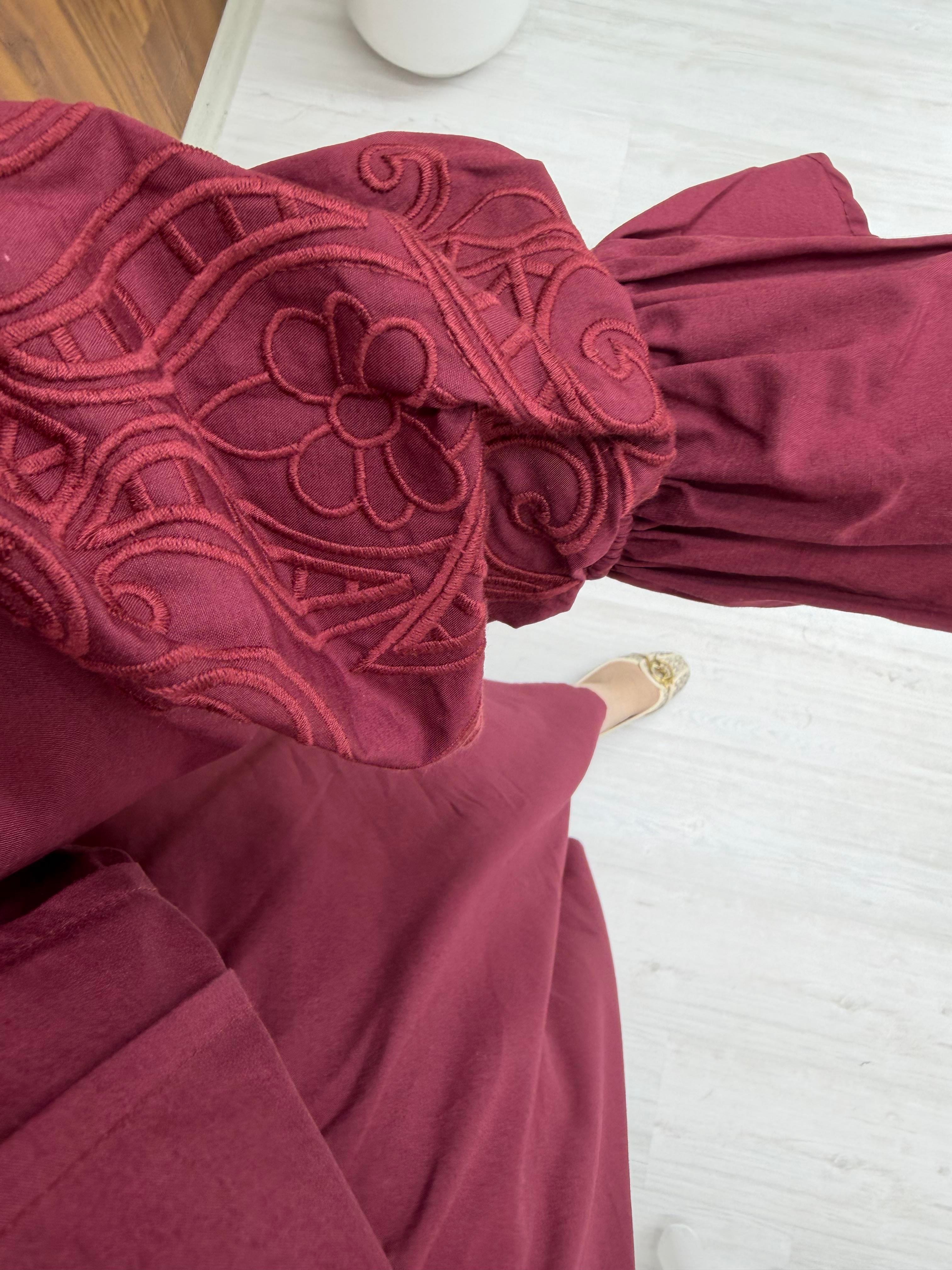 Poli Dantel Detatay Yakalı Modal Takım Bordo 3127 