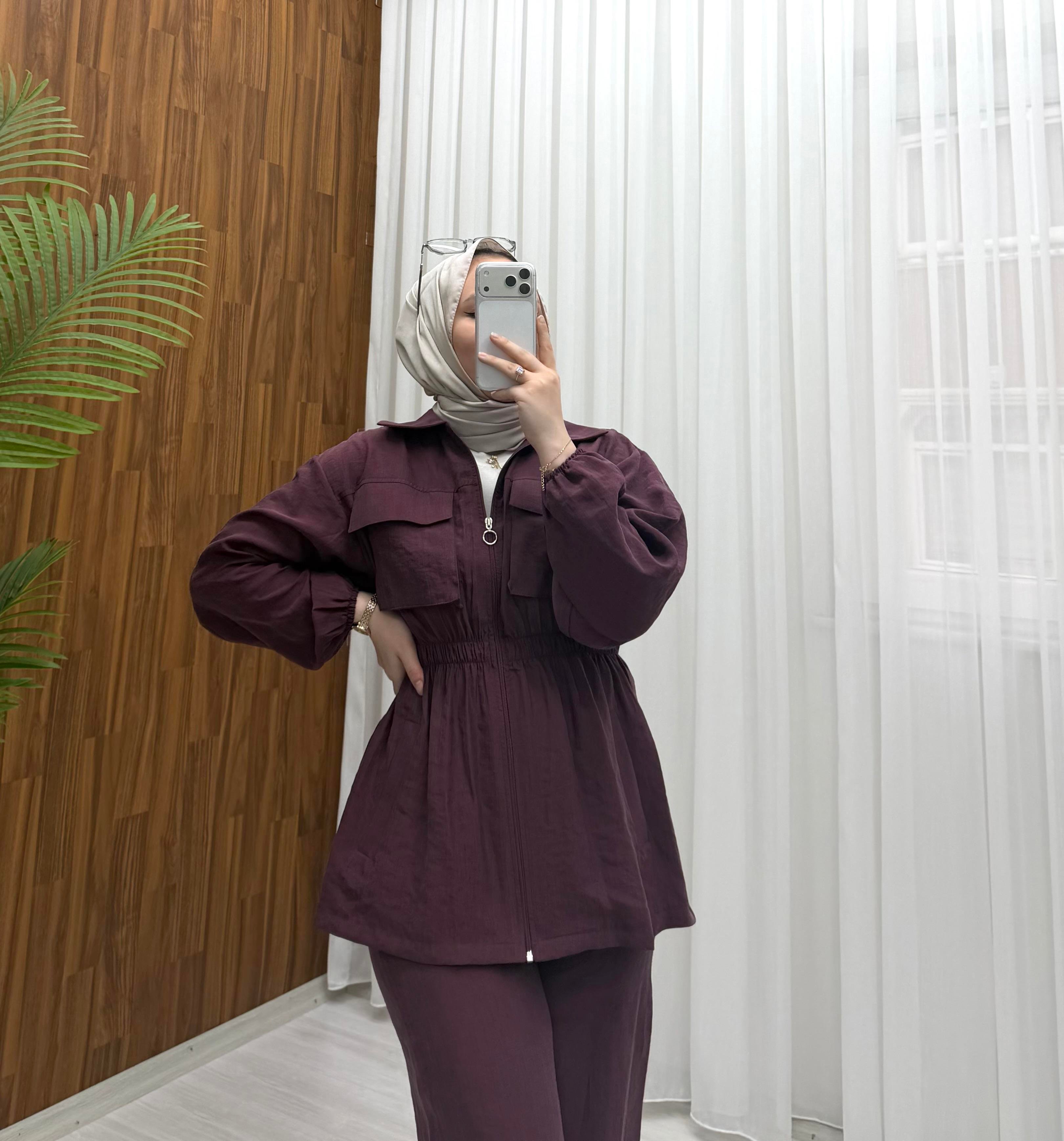Poli Körük Cepli Modal Kupra Kumaş Takım Bordo 3139 