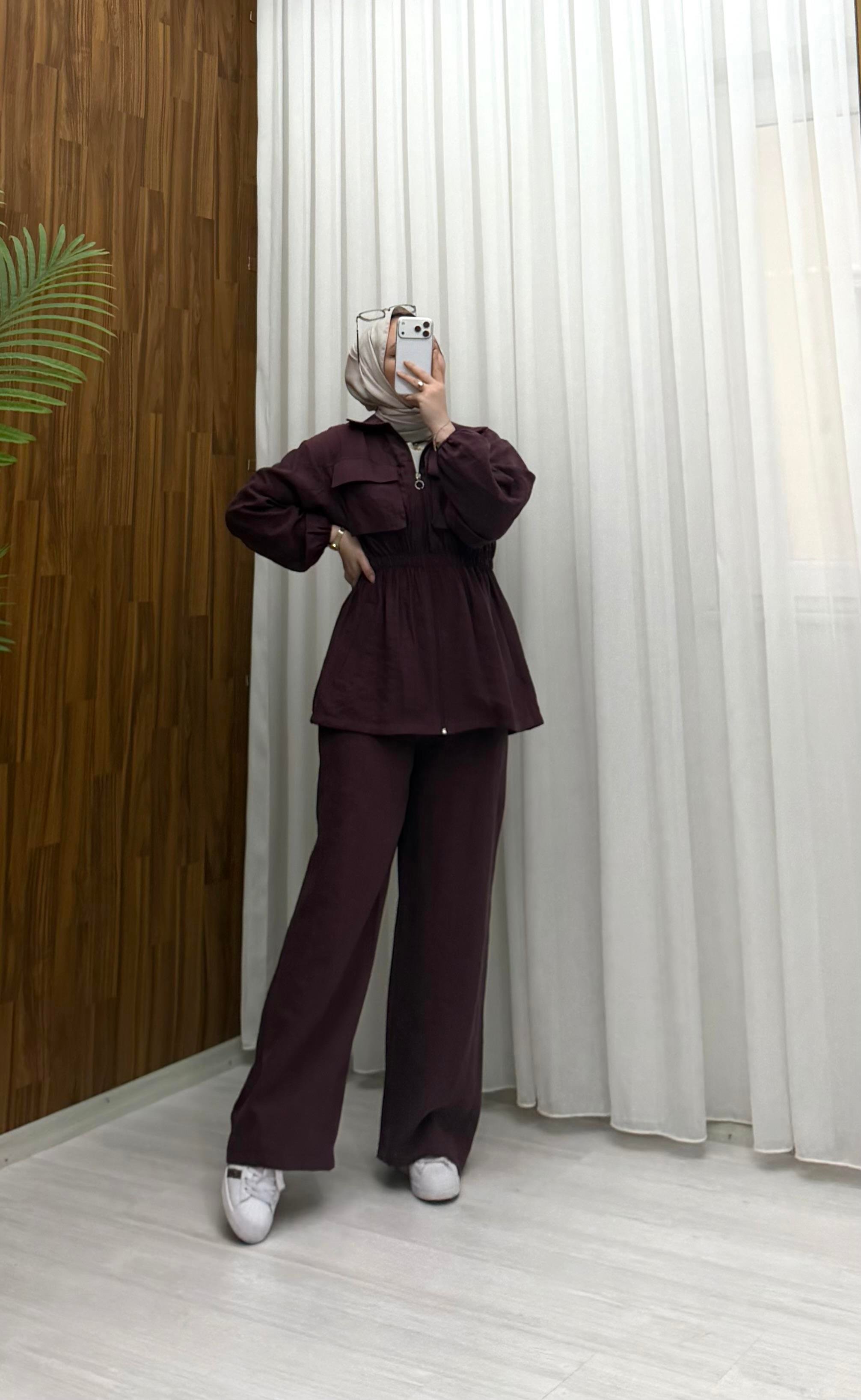 Poli Körük Cepli Modal Kupra Kumaş Takım Bordo 3139 