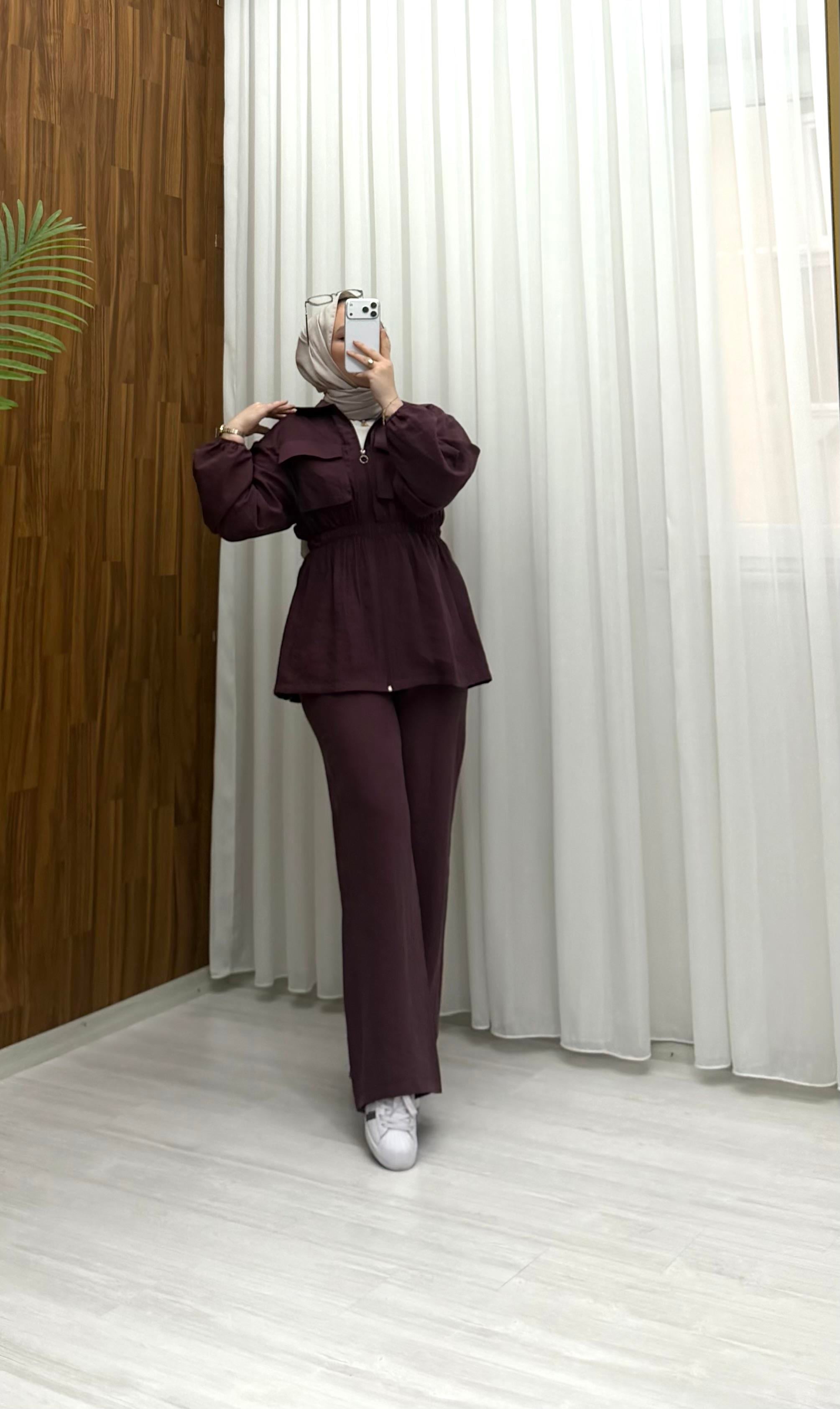 Poli Körük Cepli Modal Kupra Kumaş Takım Bordo 3139 