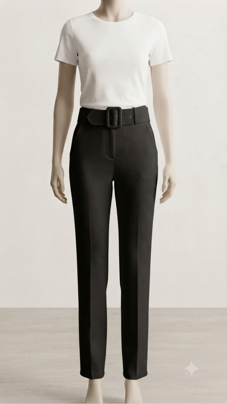 Yare Kaplama Kemer Kalem Pantalon Siyah 3553 