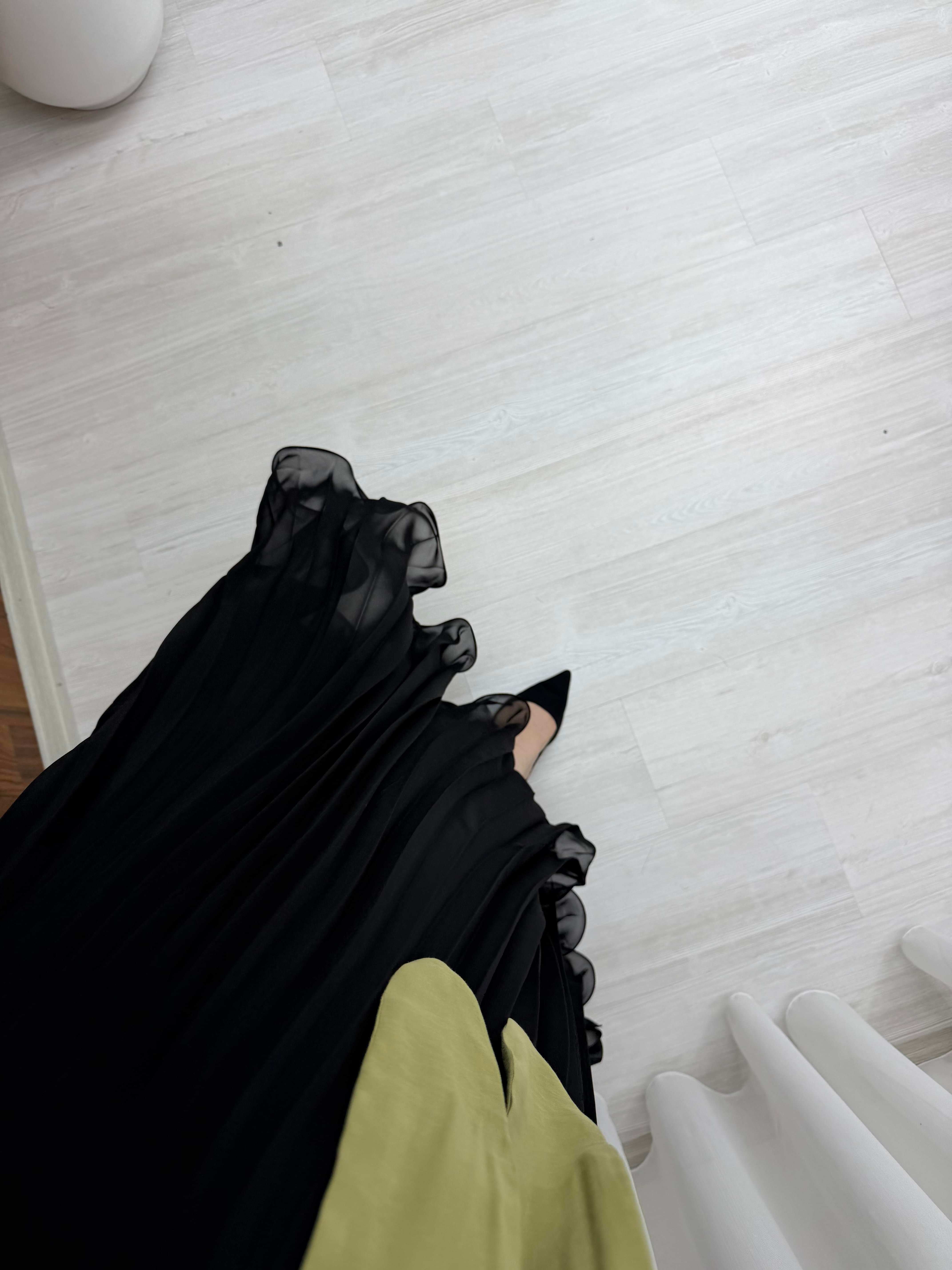 Qup Piliseli Tele Detay Astarlı Etek Siyah  36690 