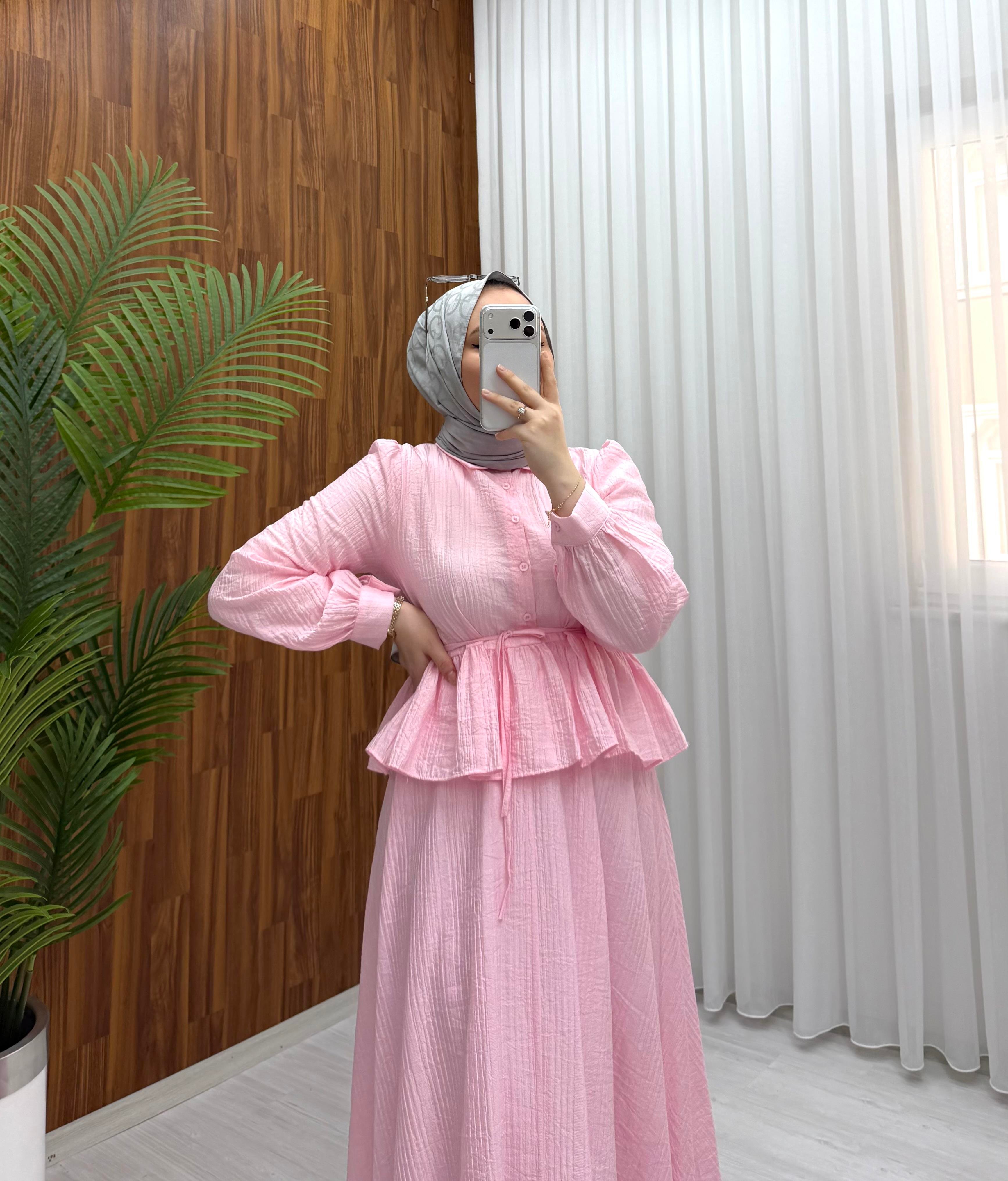 Binay Bürümcük Kumaş Etekli Takım Pembe 410 