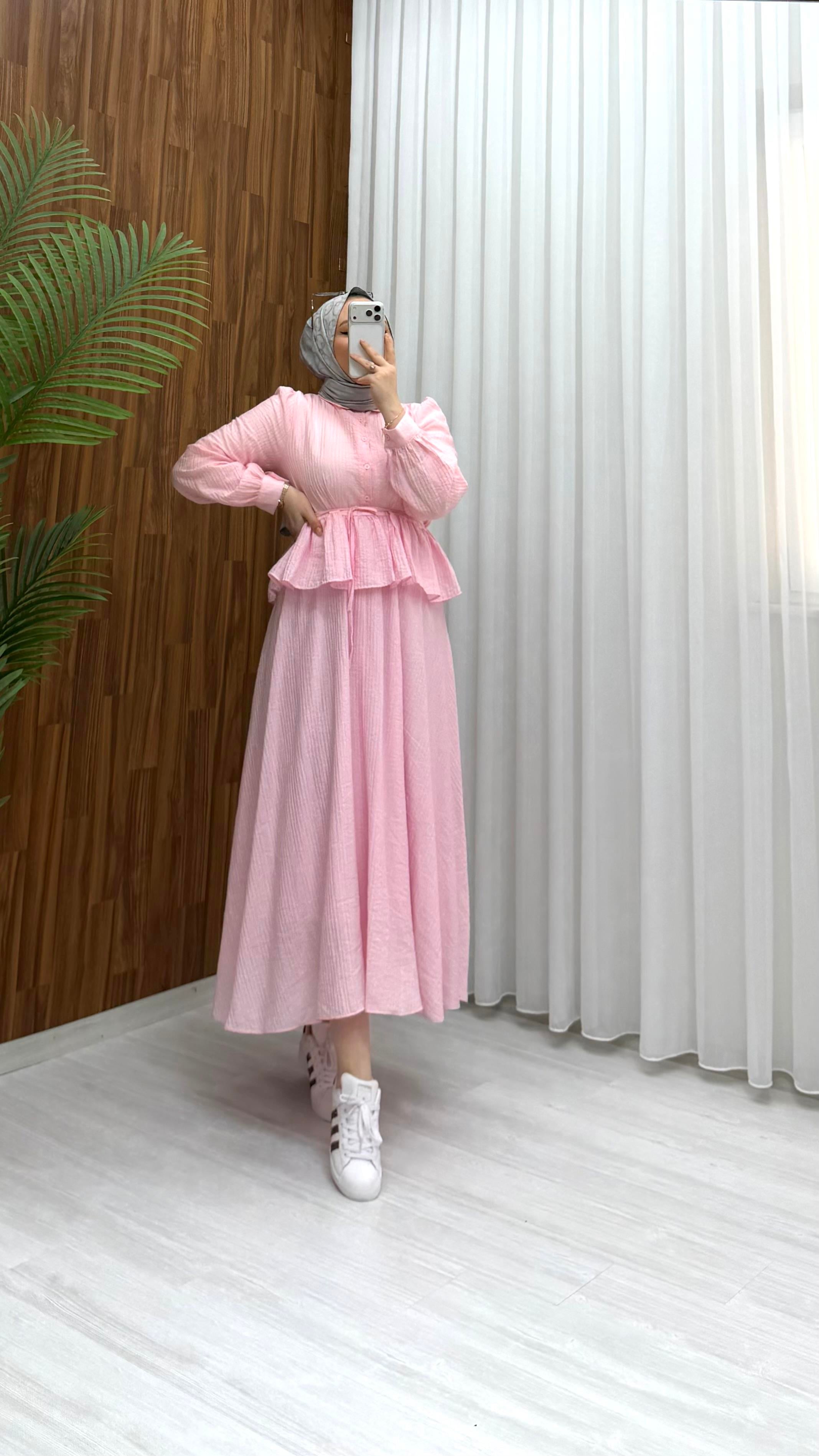 Binay Bürümcük Kumaş Etekli Takım Pembe 410 