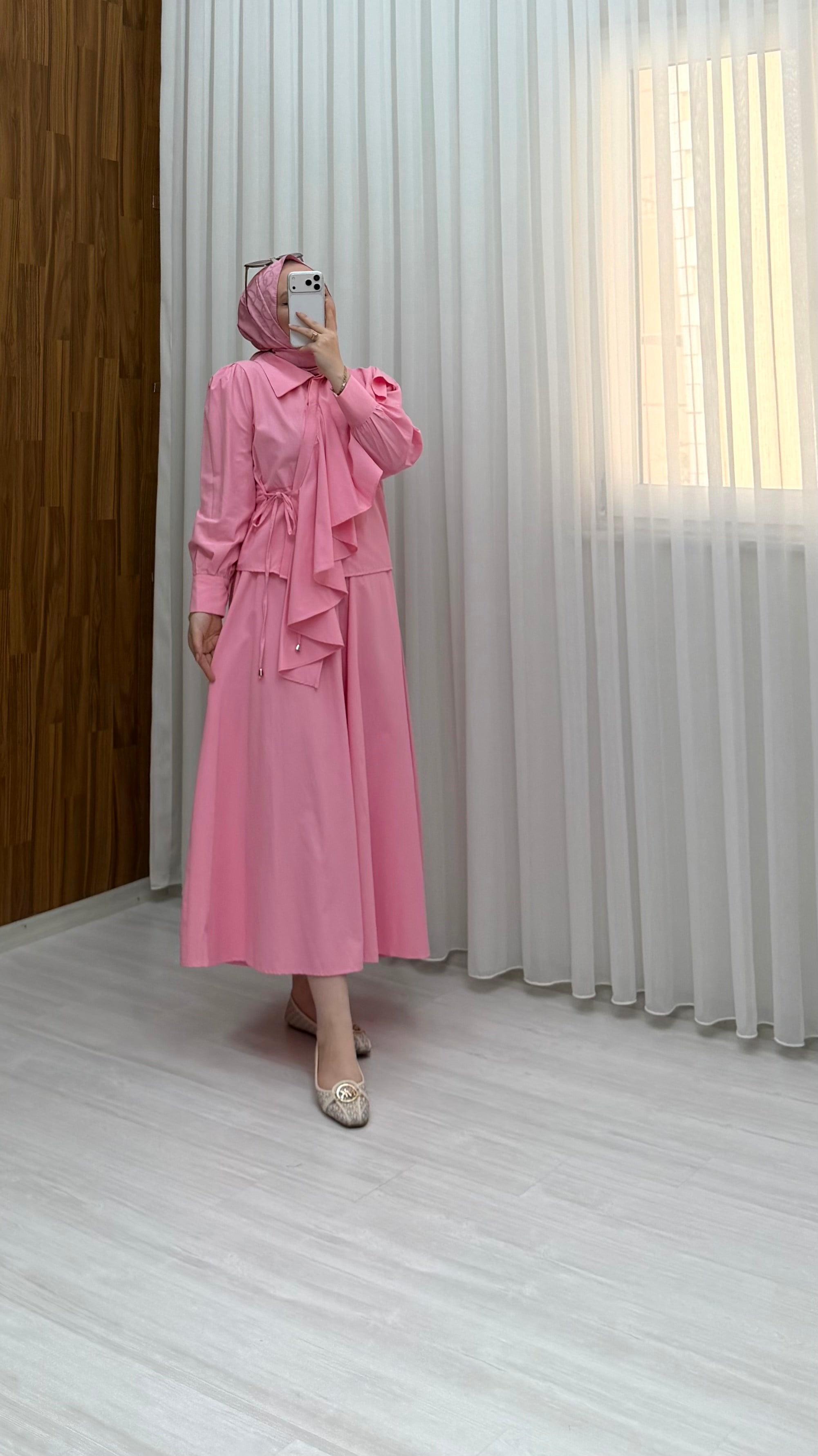 Sole Çapraz Düğmeli Pelerin Takım Pembe 4287 