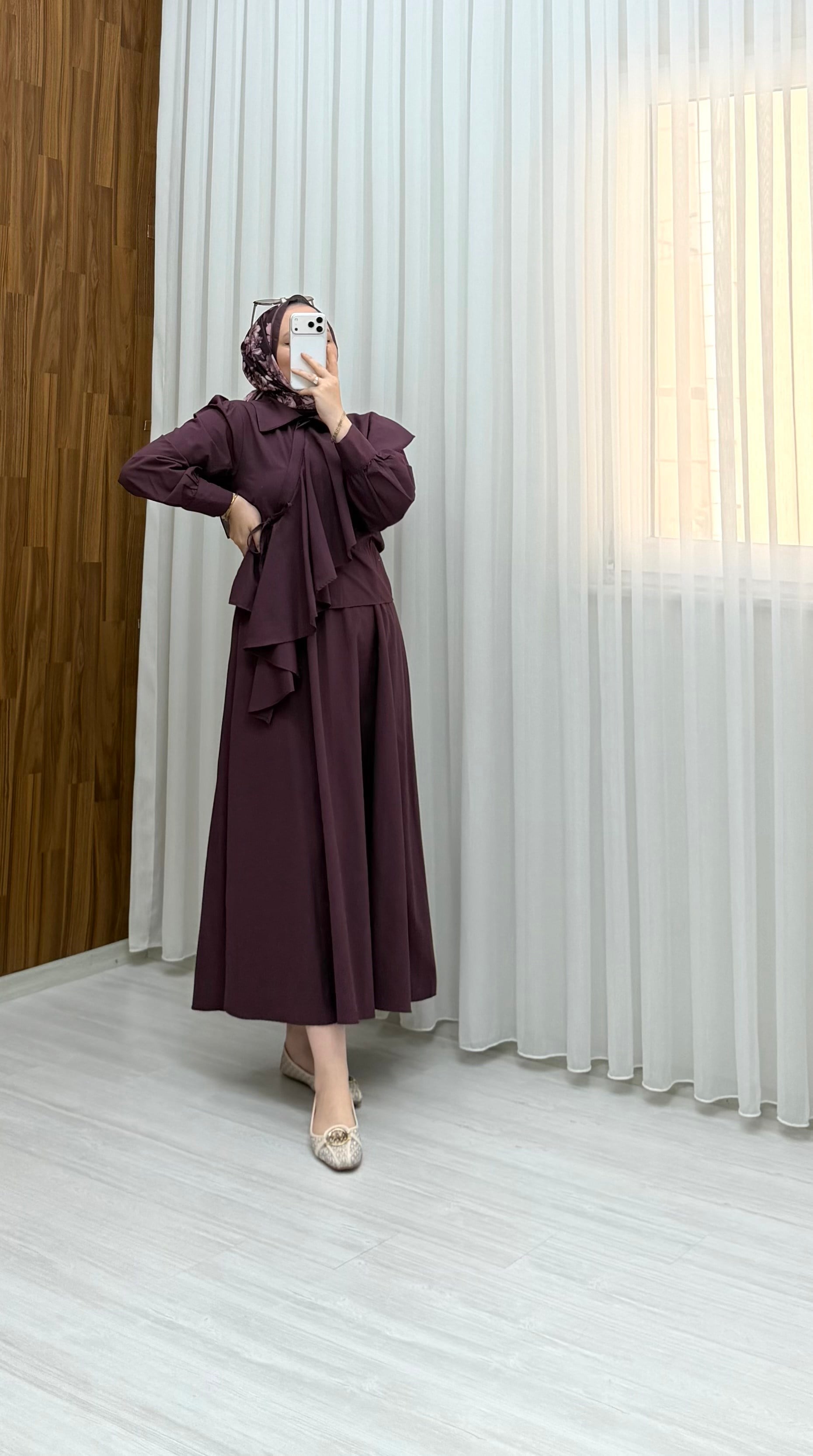 Sole Çapraz Düğmeli Pelerin Takım Bordo 4287 